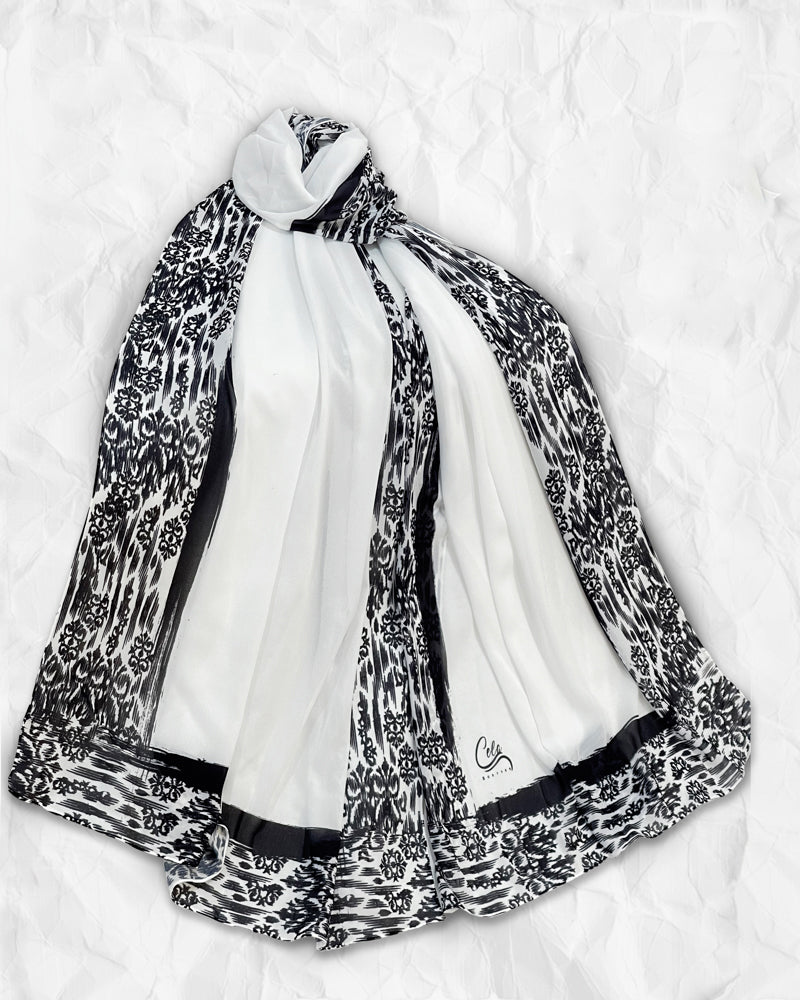 Contrast Border Scarf FM02 - Elegant Printed Chiffon Hijab for Women | Perfect for Daily Wear, Office & Special Occasions