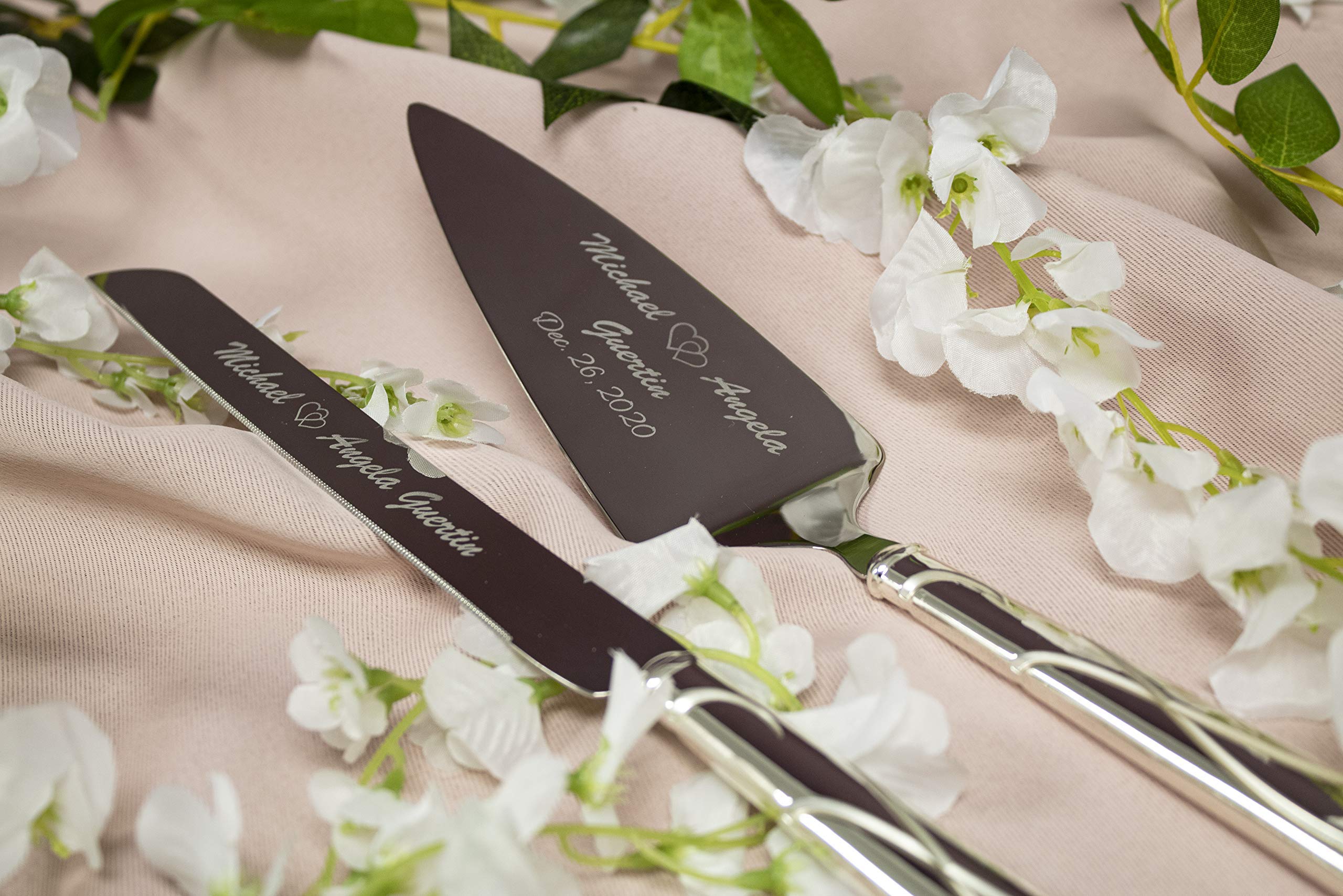 Lenox Bridal Adorn Silver Personalized Wedding Cake Cutting Set - Custom Engraved Cake Knife & Server for Bride & Groom - Perfect for Wedding Ceremonies, Anniversaries & Special Occasions