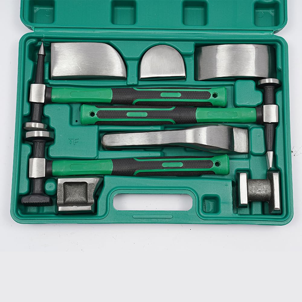 CNCEST 9-Piece Auto Body Hammer and Dolly Kit - Professional Fender Repair Tool for Dent Removal, Car Sheet Metal Shaping & Movable Auto Body Repair - Perfect for DIY Auto Body Work, Collision Repair, and Professional Automotive Restoration