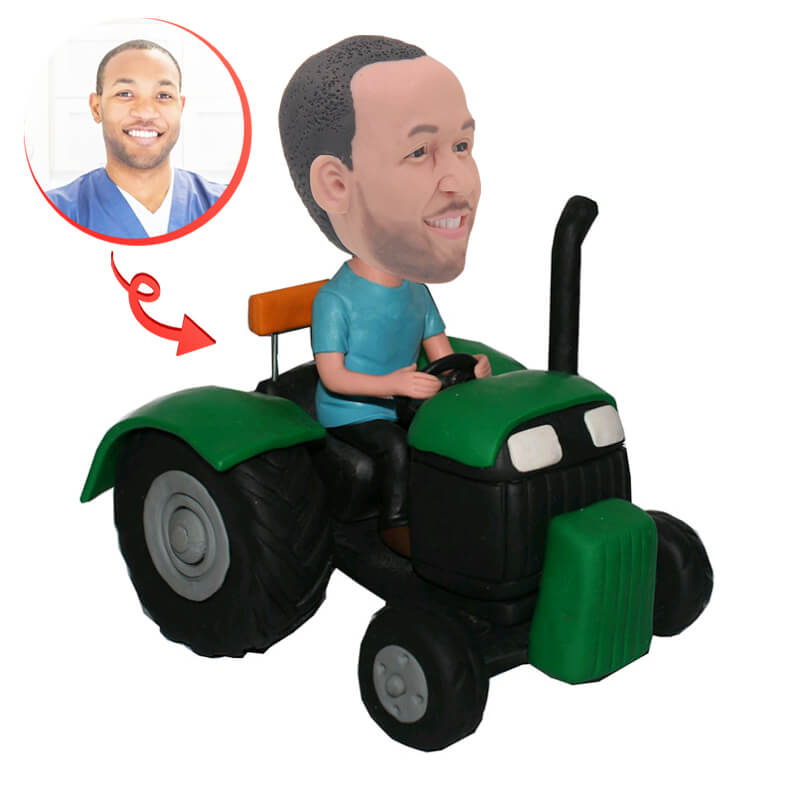 Custom Tractor Riding on Road Bobblehead - Personalized Farm Tractor Driver Figurine - Unique Gift for Farmers & Tractor Enthusiasts - Perfect for Office Desk, Car Dashboard & Farmhouse Decor