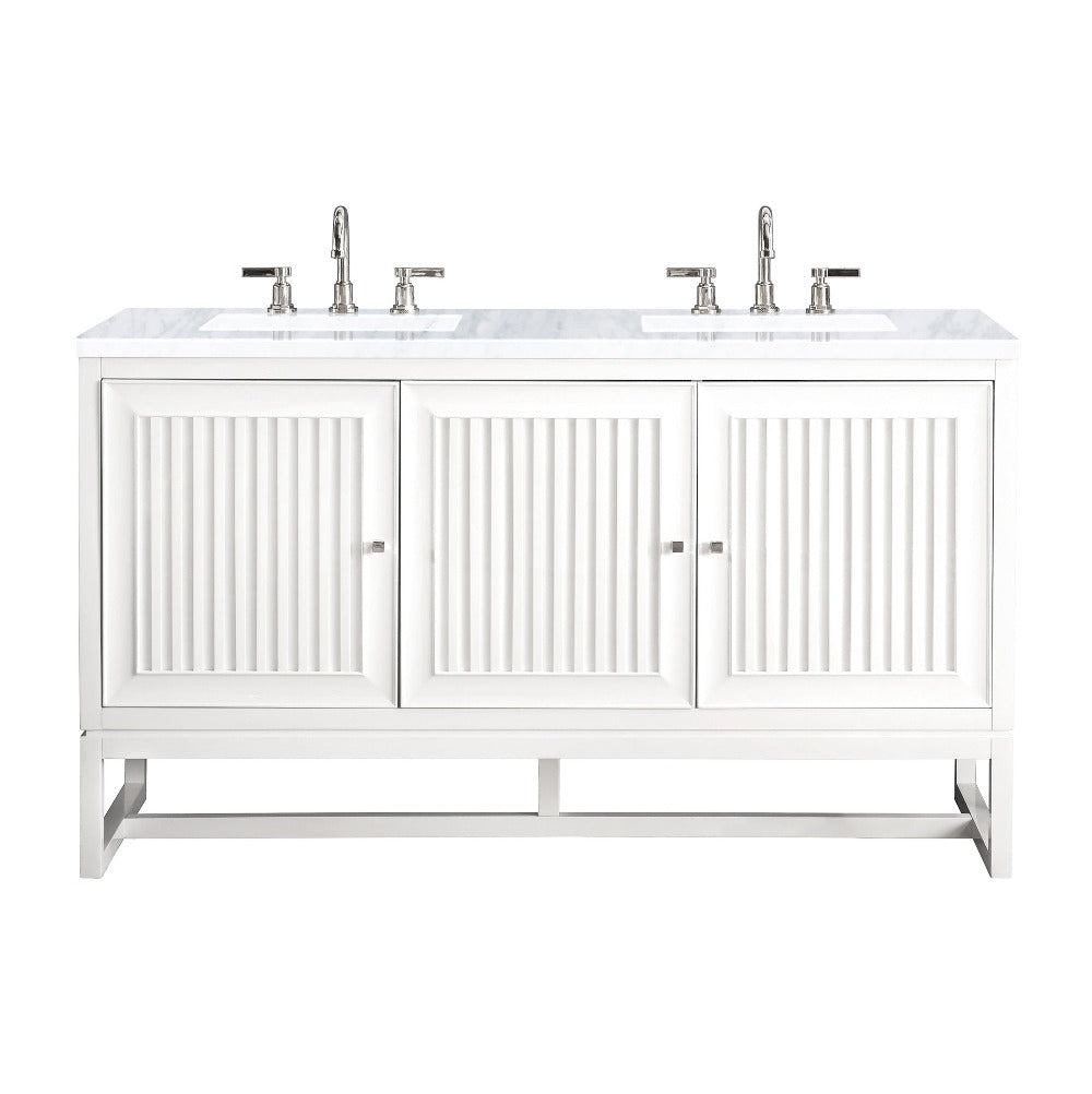 James Martin Vanities Athens Collection 60-Inch Double Bathroom Vanity in Glossy White with Solid Surface Countertop - Modern Bathroom Furniture for Master Bath & Guest Bath Remodeling
