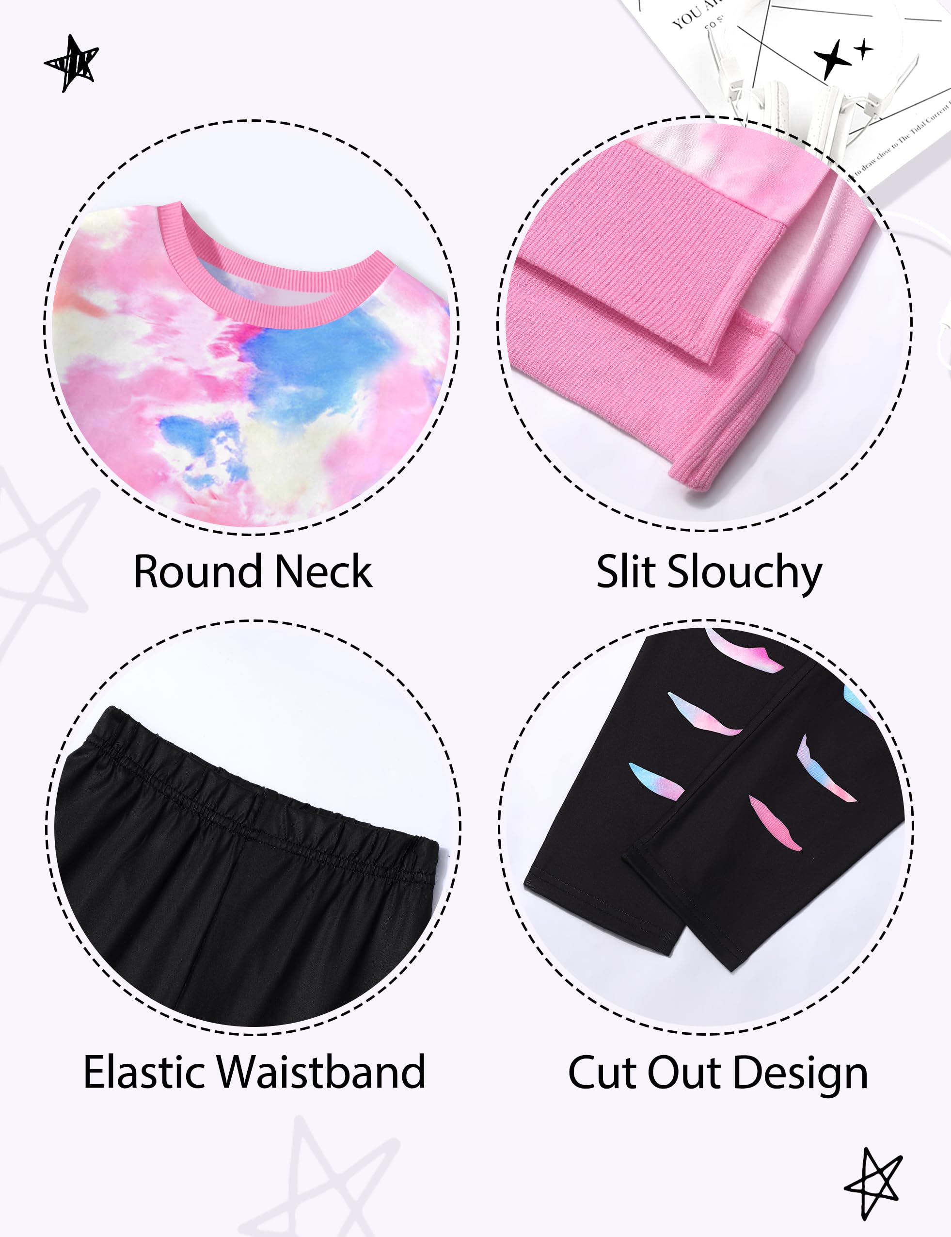 Tie Dye Sweatshirt and Leggings Set for Girls | 2-Piece Fall Winter Outfit | Ages 6-14 Years | Cute Casual Wear for School, Playdates & Family Outings