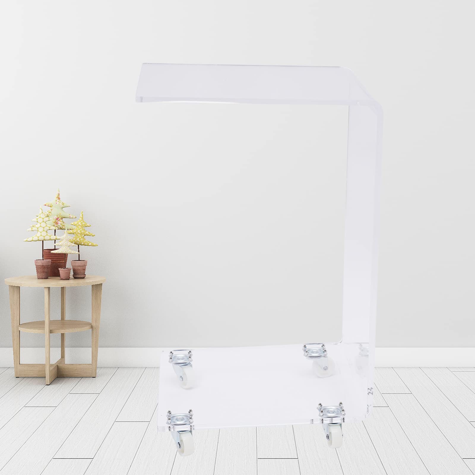 Modern C-Shaped Acrylic Side Table with Wheels - Translucent End Table, Sofa Table & Nightstand - Perfect for Living Room, Bedroom & Office Decor - Sturdy Snack Table & Display Stand for Home & Commercial Use