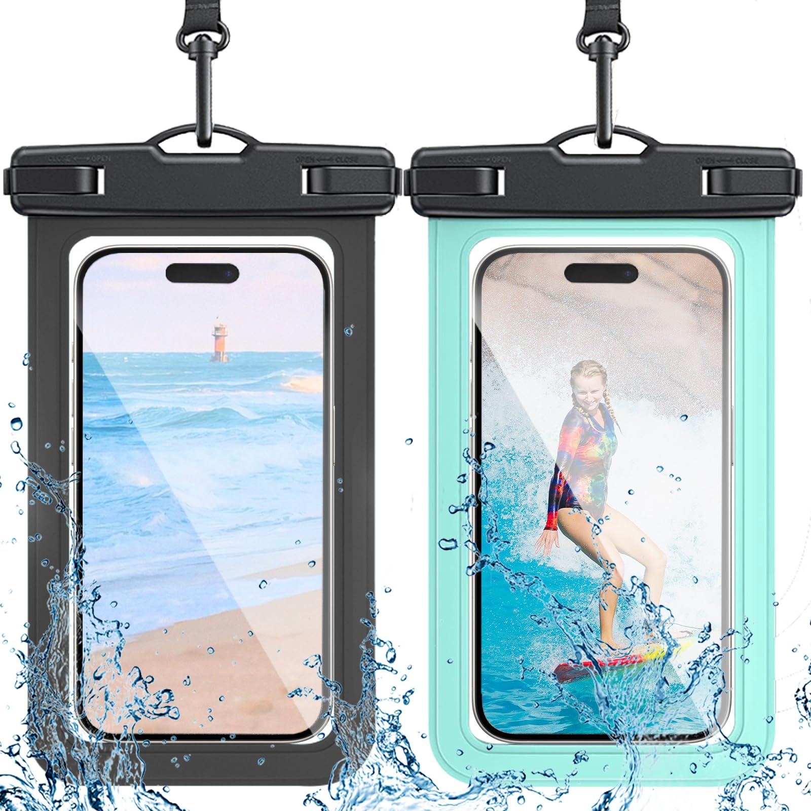 2 Pack Waterproof Phone Pouch for iPhone 16/15/14/13/12 Pro Max & Samsung Galaxy S25/S24 (Up to 7.5