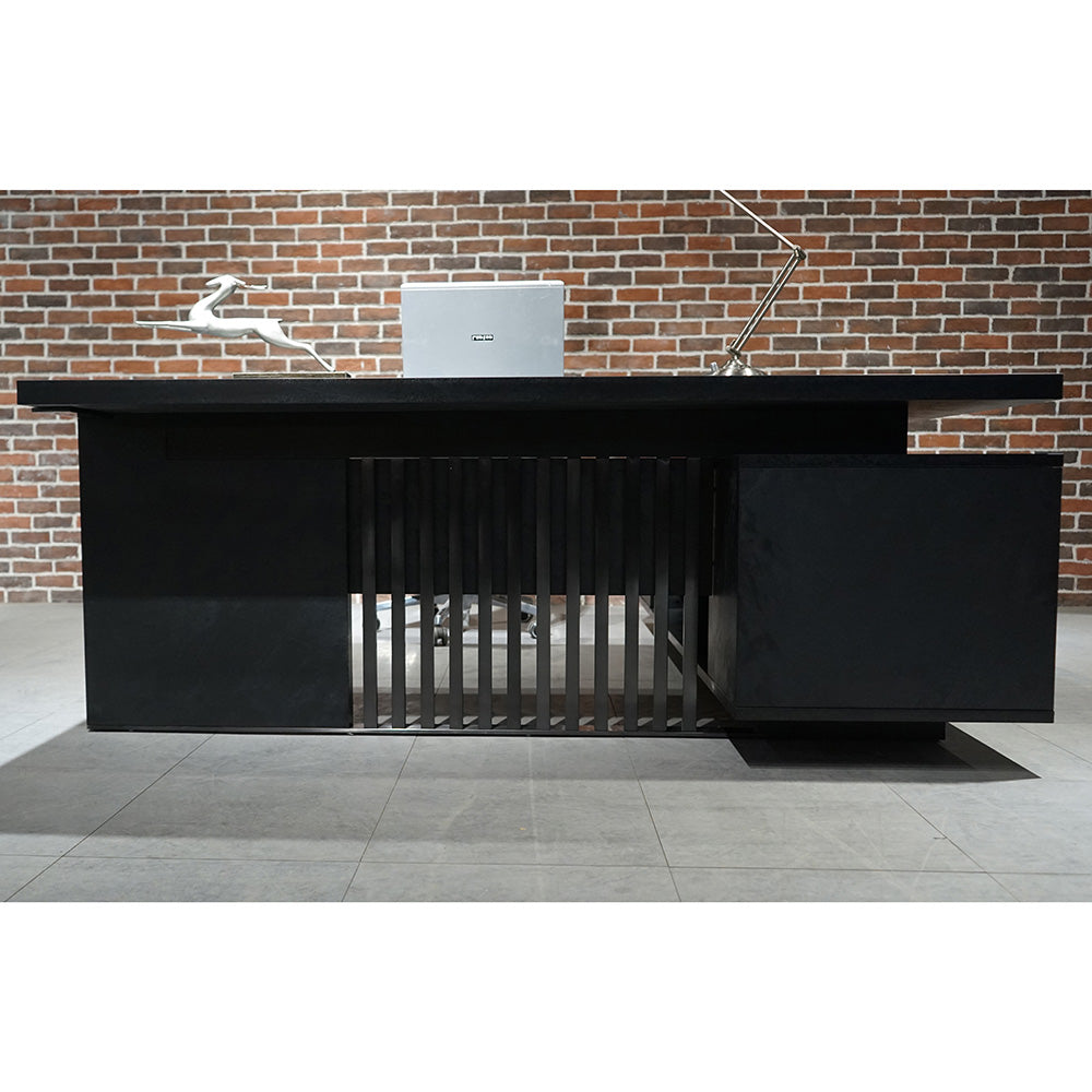 Premium DAXTON Black Executive Desk with Left Return - 200cm Black Concrete Finish | Modern Office Furniture for Home & Workspace