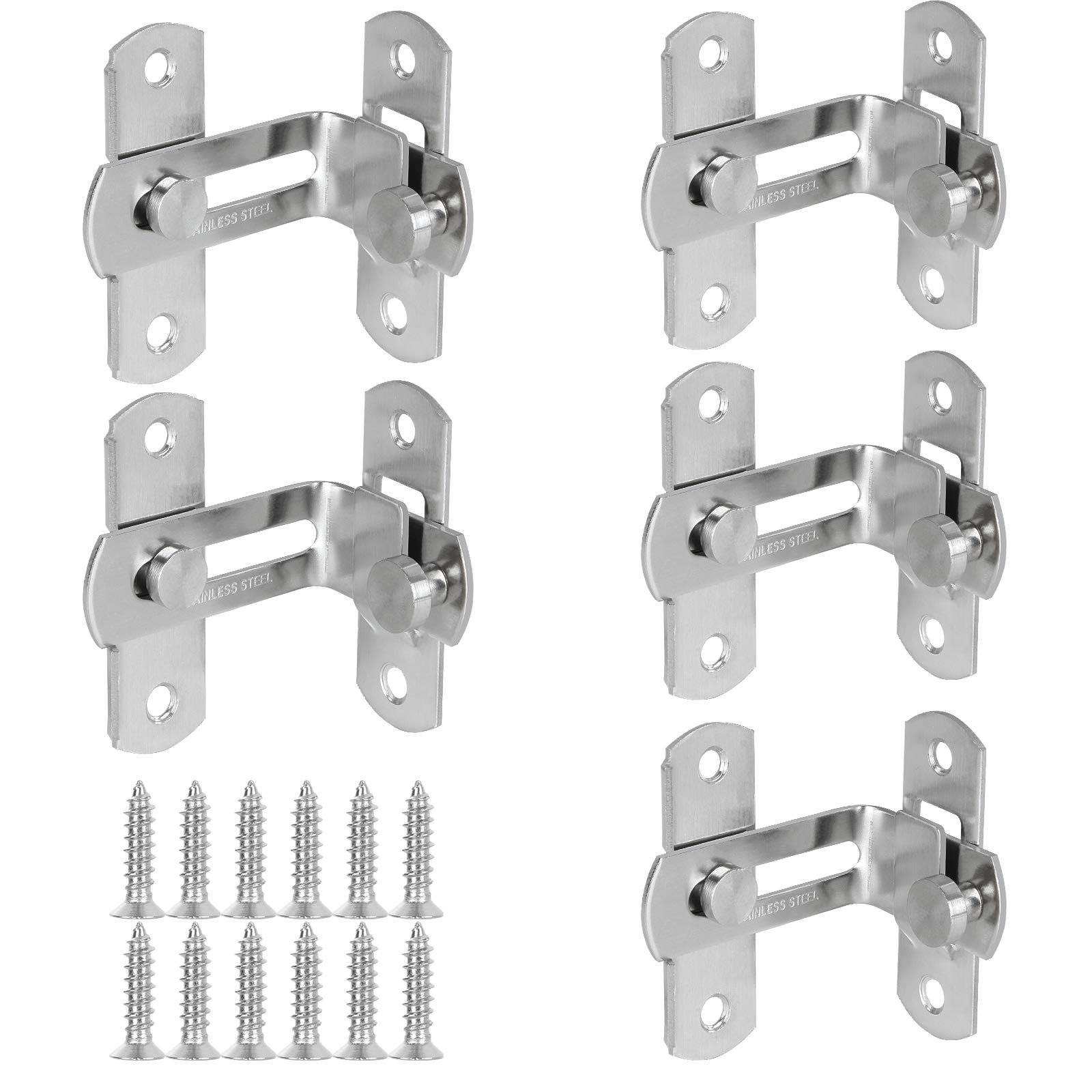 5-Pack Heavy Duty 90 Degree Stainless Steel Flip Door Latches - Brushed Finish Safety Gate Lock for Barn Doors, Pet Gates & Fences - Secure Your Home & Garden