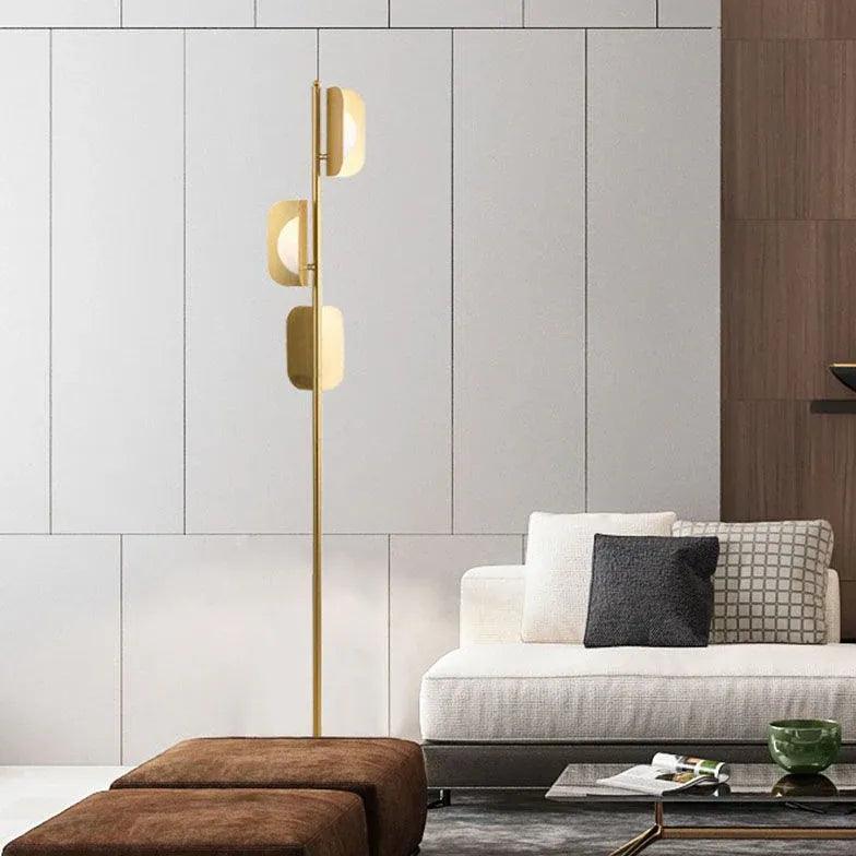 3-Headed Gold Metal Plate Floor Lamp - Modern Adjustable Standing Light for Living Room, Bedroom & Office Decor