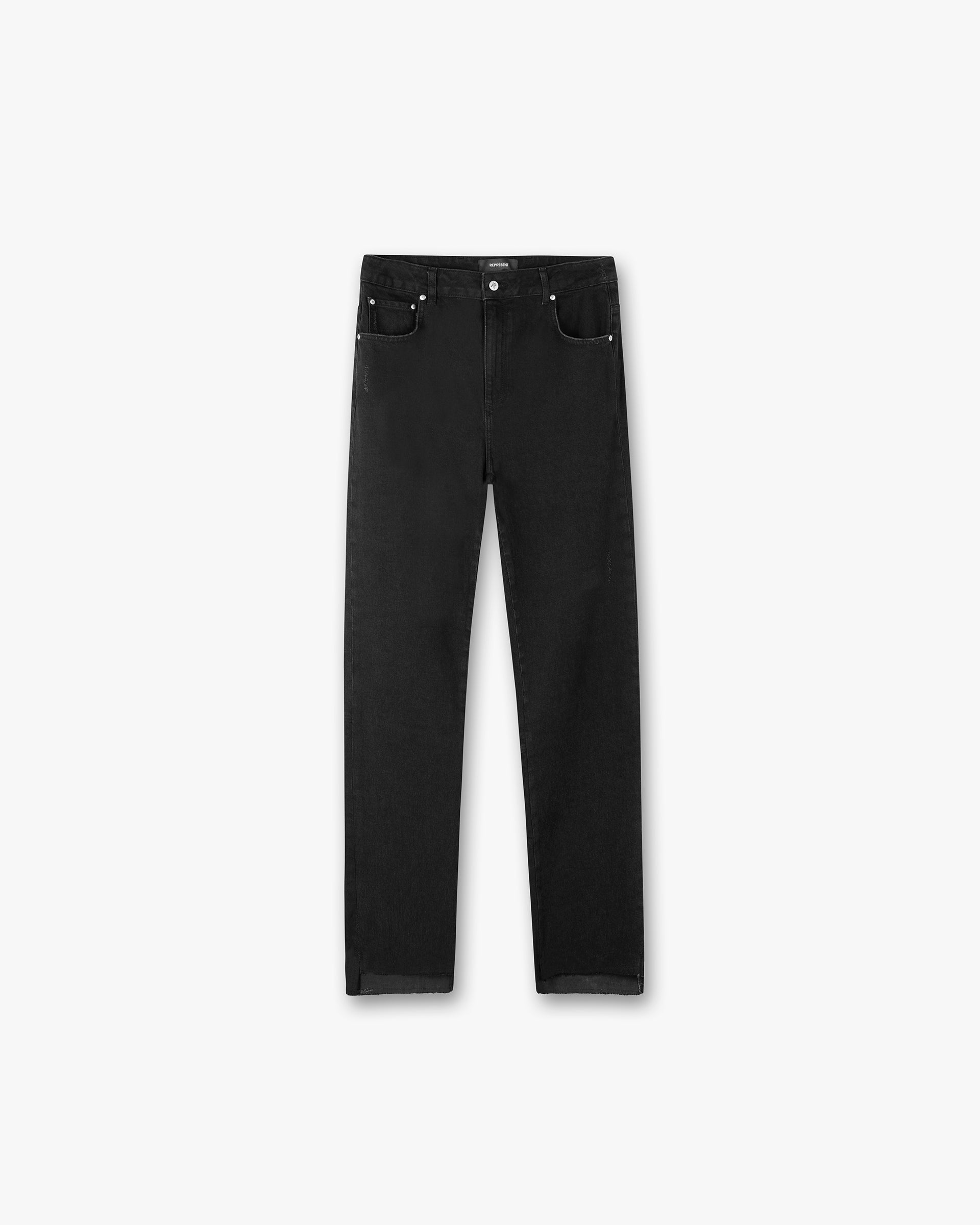 R2 Stepped Hem Denim Jeans in Off Black - Trendy Distressed Women's High Waist Skinny Jeans for Casual Outfits & Night Out