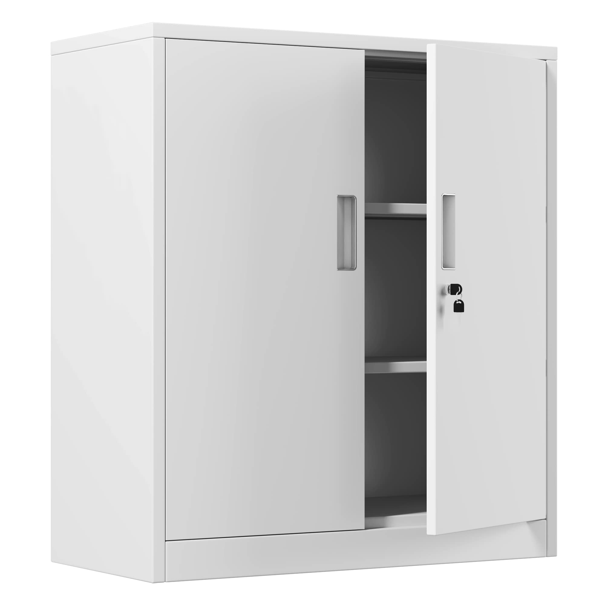 JINKUR 4-Tier Metal Storage Cabinet with Locking Doors & 2 Adjustable Shelves - Secure Steel Storage Organizer for Home, Office, Garage, Kitchen, Pantry (White) | Perfect for Storing Tools, Files, Cleaning Supplies & Pantry Items