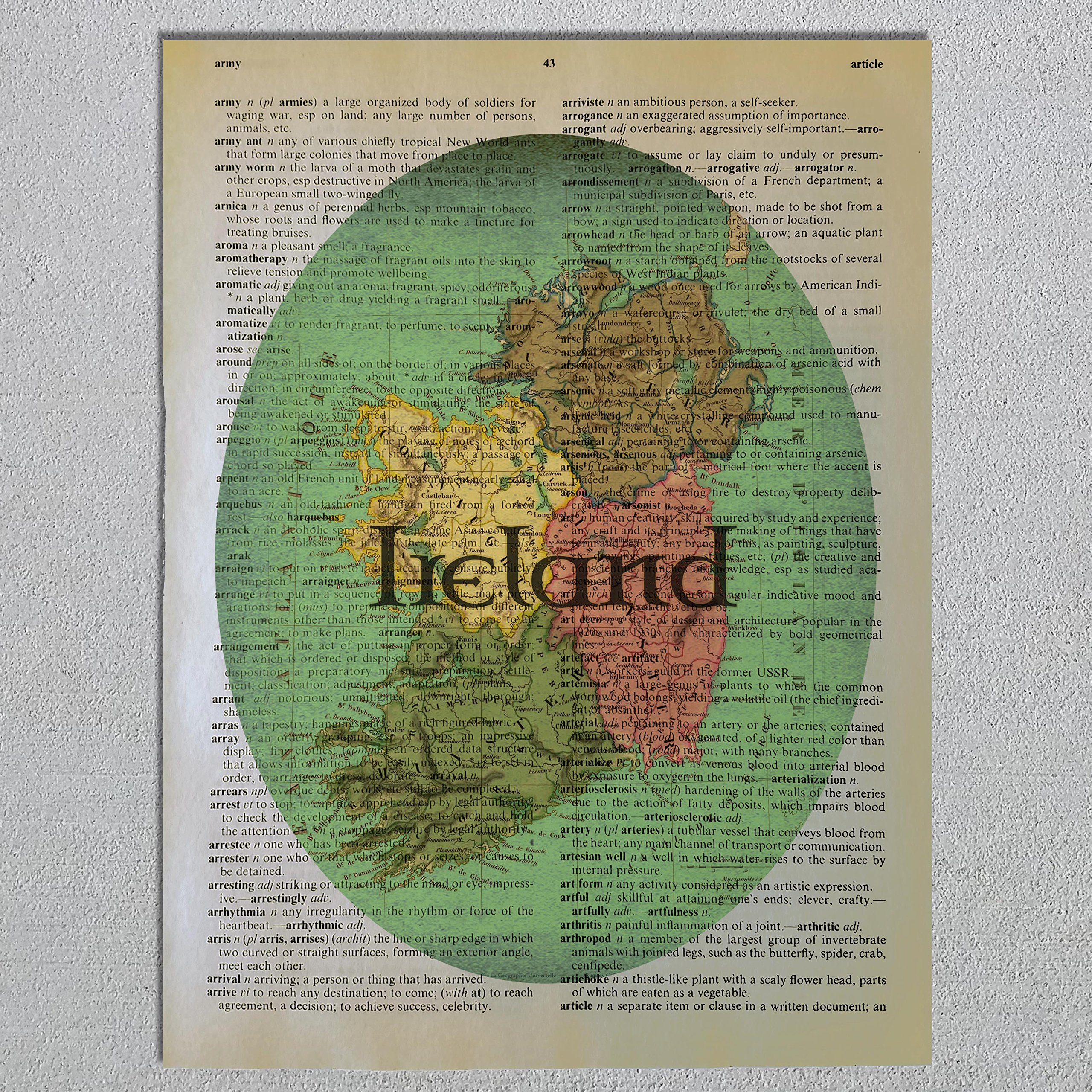 Ireland Vintage Map 1837 - Antique Dictionary Page Art Print - Wall Decor for Home Office, Living Room & Study