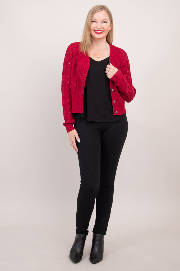 Bena Women's Red Cotton Cardigan Sweater - Soft & Comfortable Open Front Knit Wrap for Casual Outfits & Layering in Fall & Winter