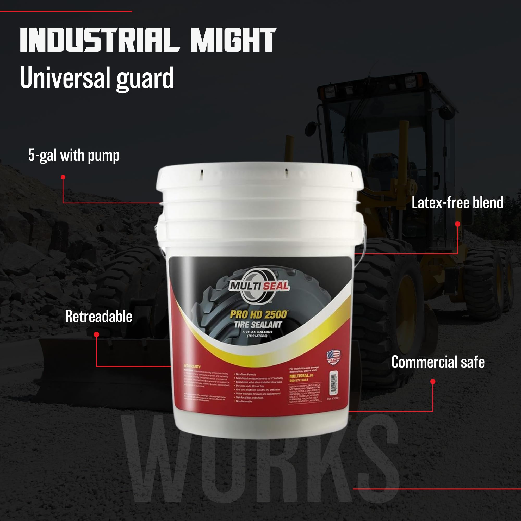 PRO HD 2500 Heavy Duty Tire Sealant - Industrial & Agricultural Grade, 5 Gallon Pail - Perfect for Tractors, Forklifts & Construction Equipment