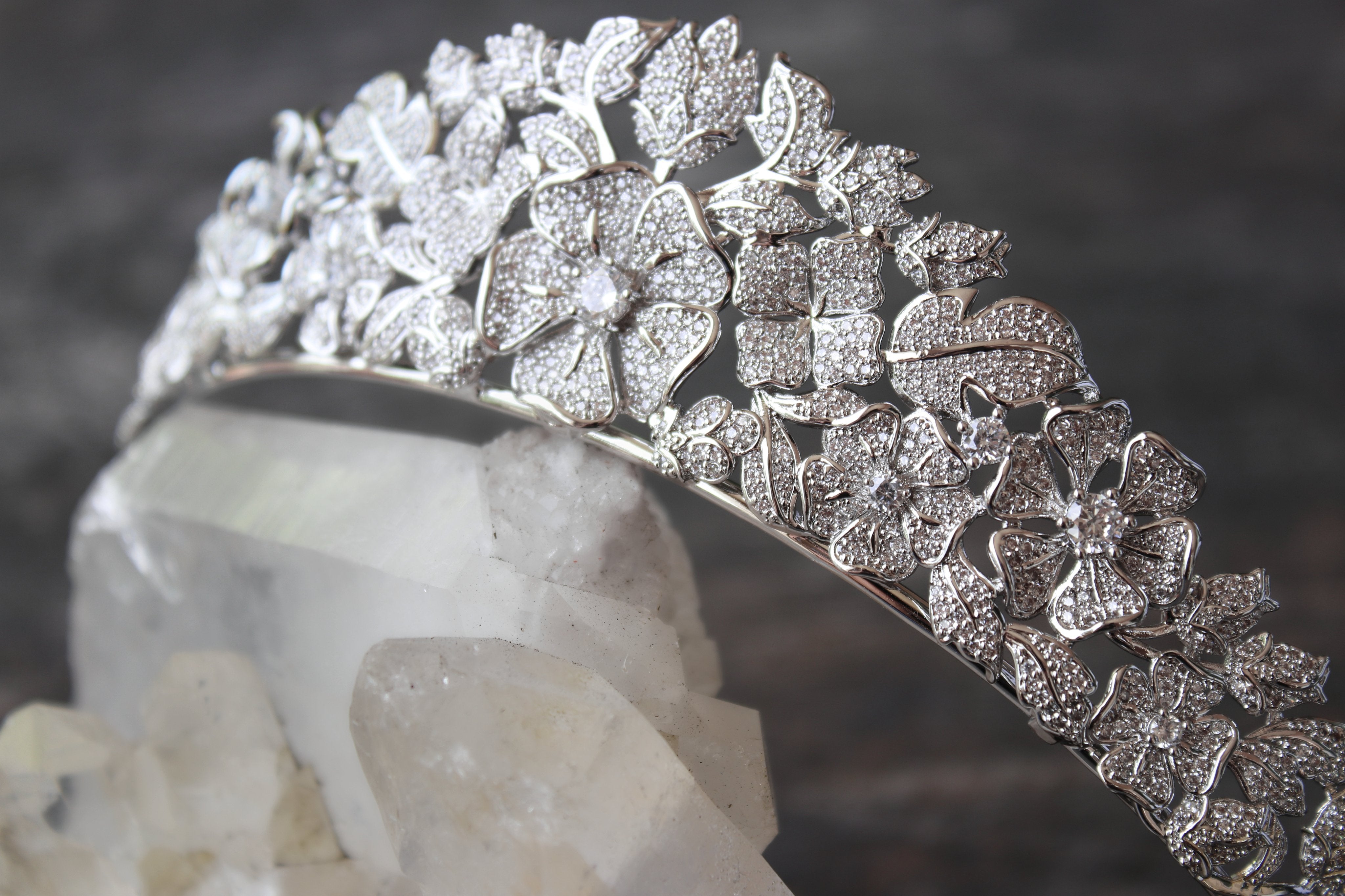 ELLINA Simulated Diamond Bridal Tiara - Elegant Wedding Crown for Bride, Princess, Prom & Special Occasions
