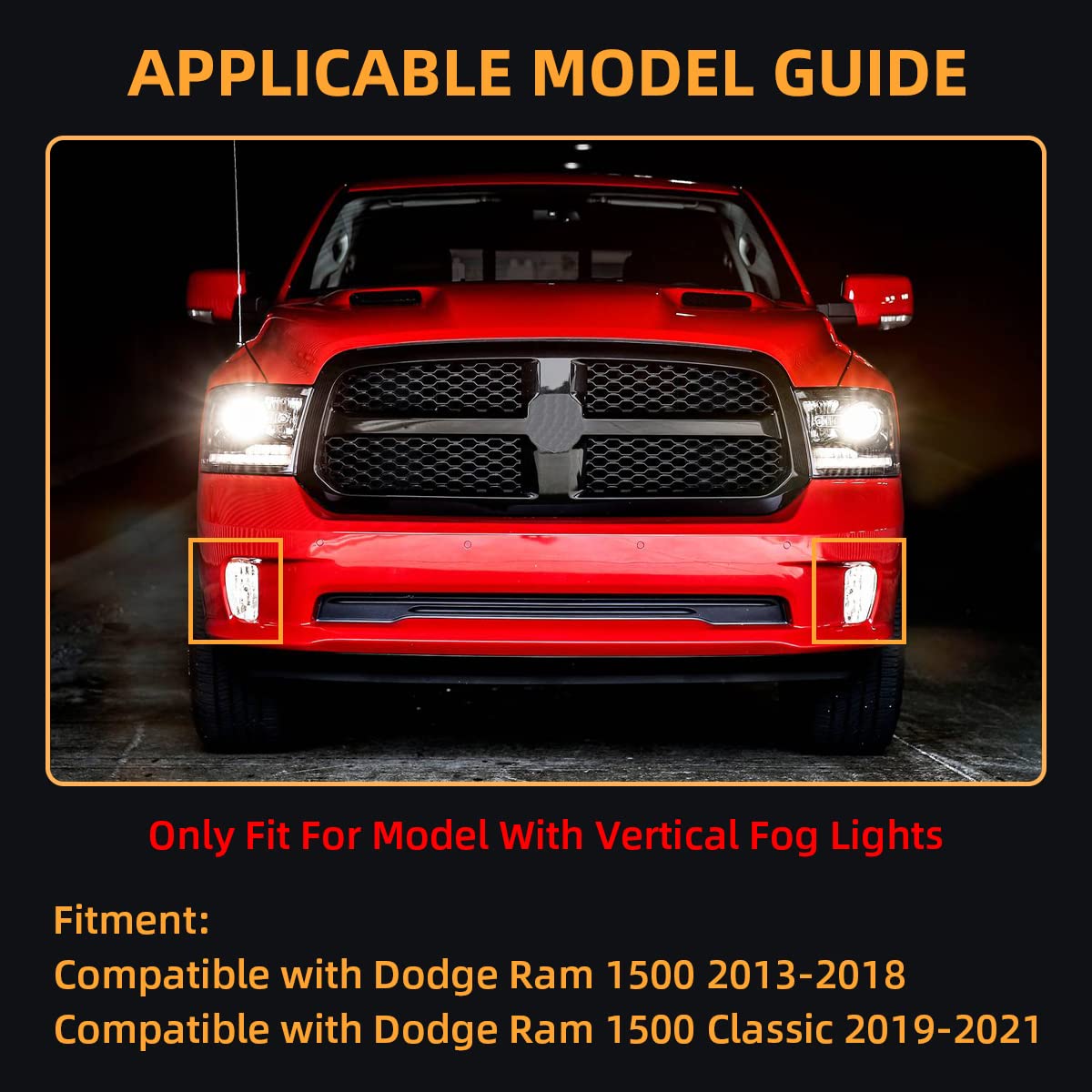 2013-2021 Dodge Ram 1500 LED Fog Lights with DRL | Daytime Running Lights Replacement Kit | 1 Pair Set | Perfect for Off-Roading & Night Driving