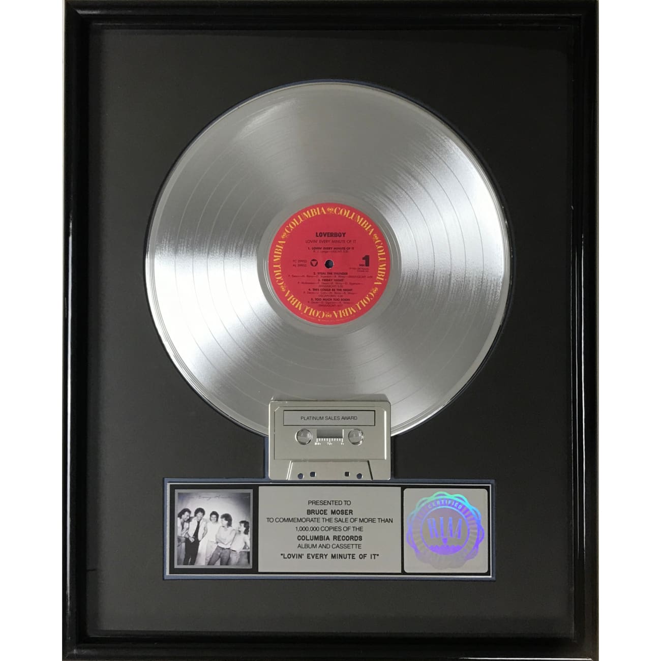 Loverboy Lovin' Every Minute Of It RIAA Platinum Album Award - Vintage Music Collectible for Display & Home Decor