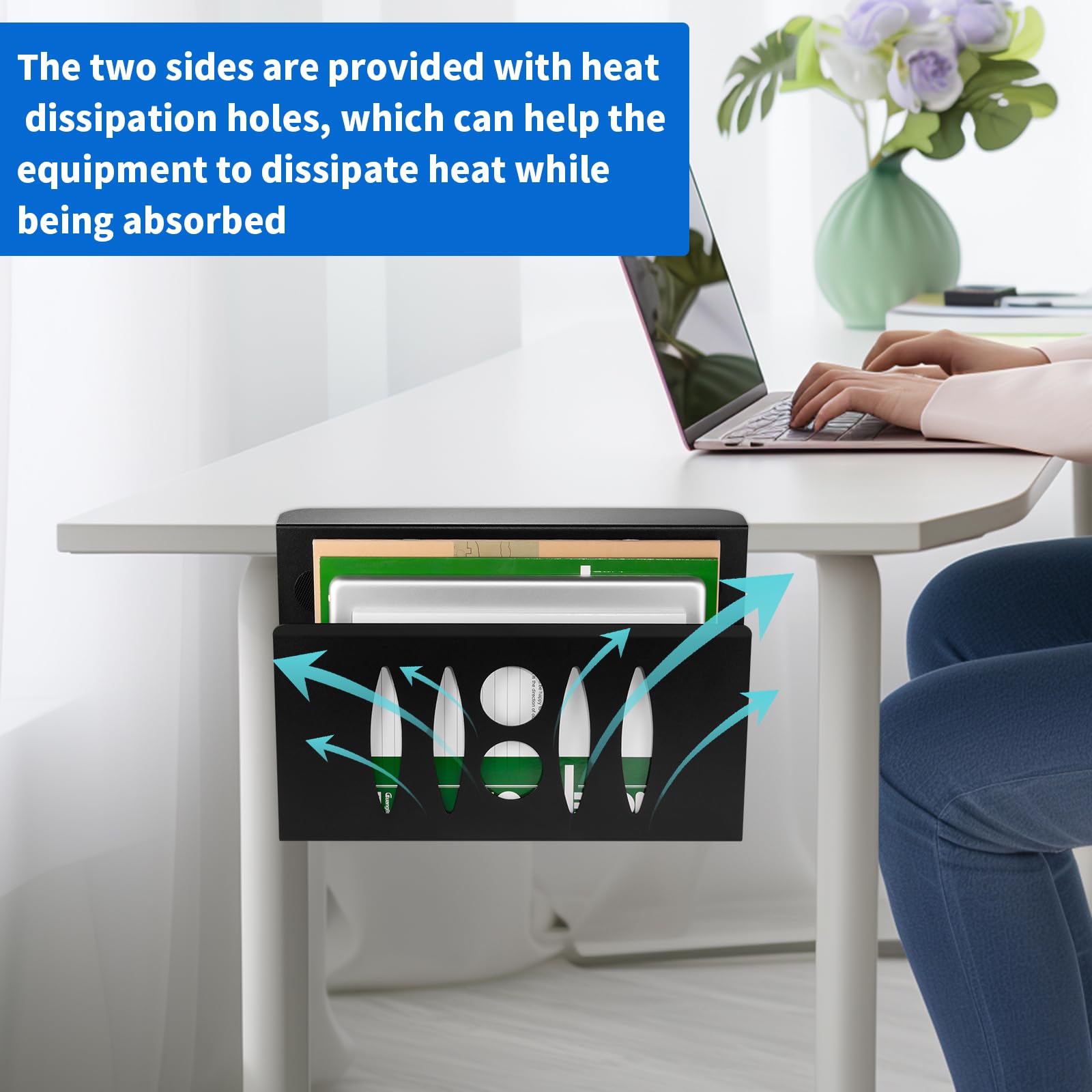 Under Desk Storage Organizer - No Drill Steel Hanging Laptop Holder for Office & Home (Black) | Space-Saving Desk Side Storage Solution for Small Workspaces & Home Offices