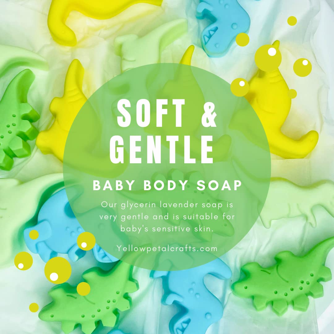 Yellow Petal Brand - Handmade Dinosaur Soap Bar with Lavender, Natural & Gentle for Baby Skin, Pack of 4 - Perfect for Kids Bath Time, Gift Sets & Sensitive Skin Care