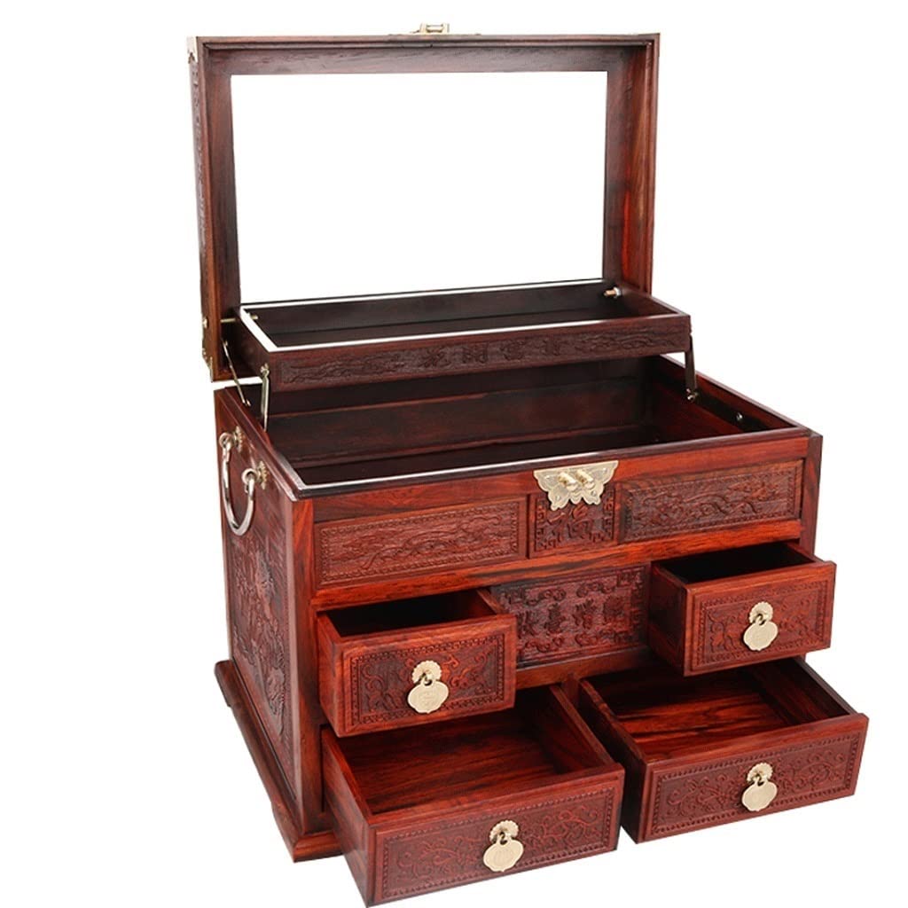 Vintage Chinese Style Pure Mahogany Jewelry Box for Women - Elegant Jewelry Organizer with Compartments for Necklace, Bracelet & Ring Storage | Perfect Gift for Birthday, Anniversary & Home Decor