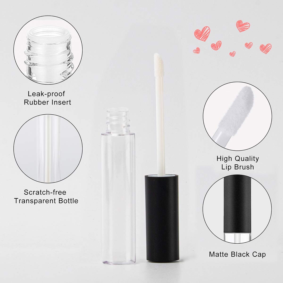 Unbreakable Travel Empty Lip Gloss Containers - 5ML Refillable Clear Plastic Bottles with Plug for Lip Care & Cosmetic Oils (Pack of 1) - Perfect for DIY Beauty, Travel Toiletries & Makeup Organizers
