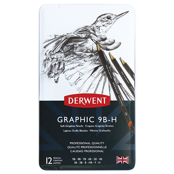 Derwent Graphic Graphite Pencils - Set of 12 Soft Grades (6B-4H) for Sketching, Drawing & Shading - Professional Artist Pencils for Detailed Artwork & Portraits