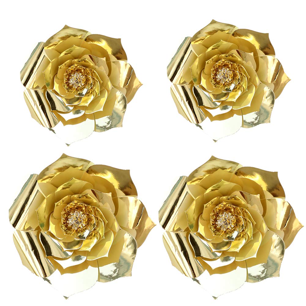 3D Giant Paper Flower Decorations for Wedding Backdrop, Bridal Shower, Baby Shower, Nursery Wall - DIY Handcrafted Party Home Decor (Gold, 4pcs - 8in & 12in) | Perfect for Wedding Centerpieces, Birthday Parties, and Wall Art Decorations