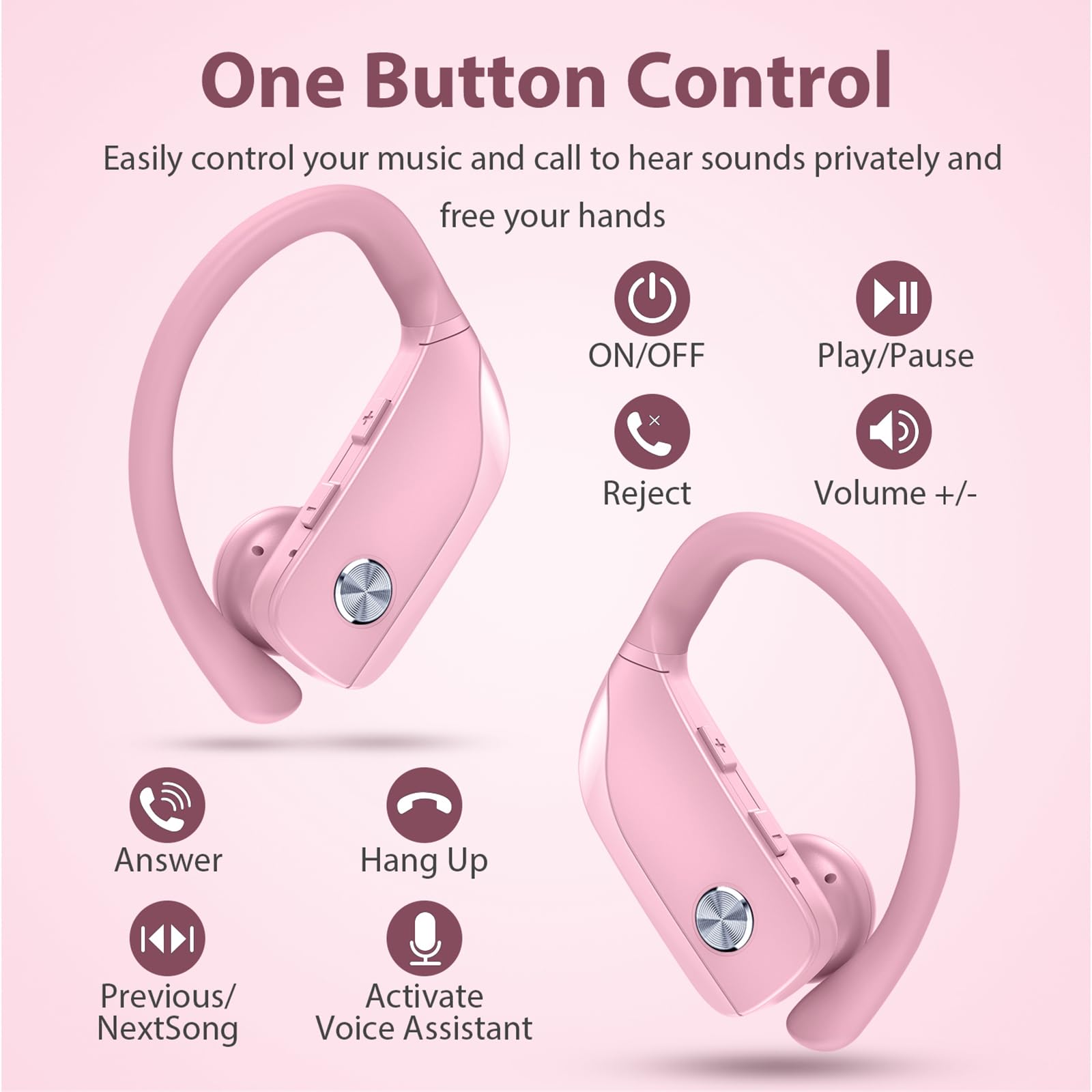bmani 2 Packs Wireless Bluetooth Earbuds - 48H Playback, LED Display, Over-Ear Sport Headphones with Built-in Mic & Earhooks for Running, Gym, Workout (Black + Pink) - Perfect for Fitness, Commuting & Outdoor Activities