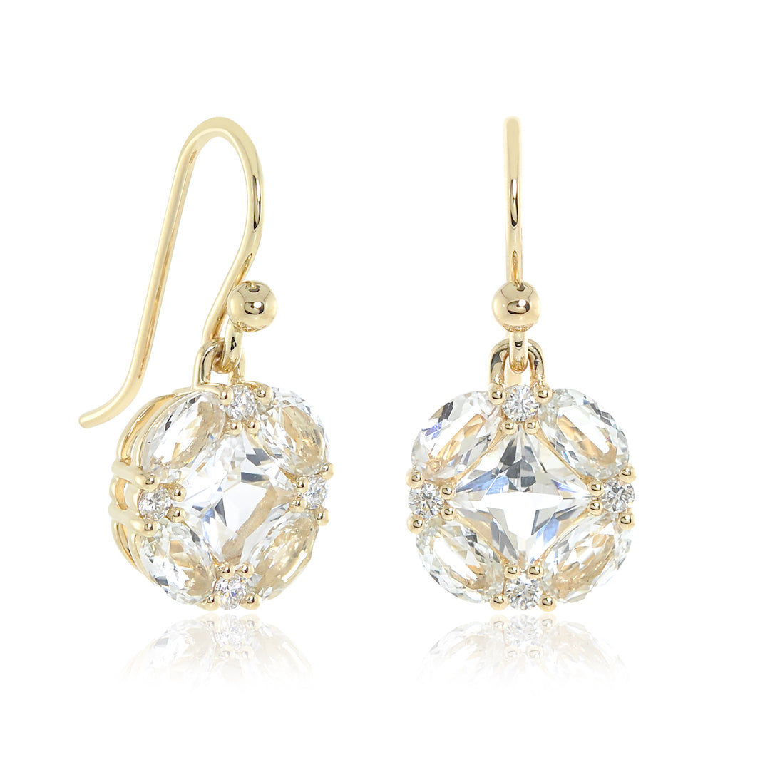 Exquisite White Topaz & Diamond Quadrille Drop Earrings – Elegant Dangle Jewelry for Women | Perfect for Weddings, Parties & Special Occasions