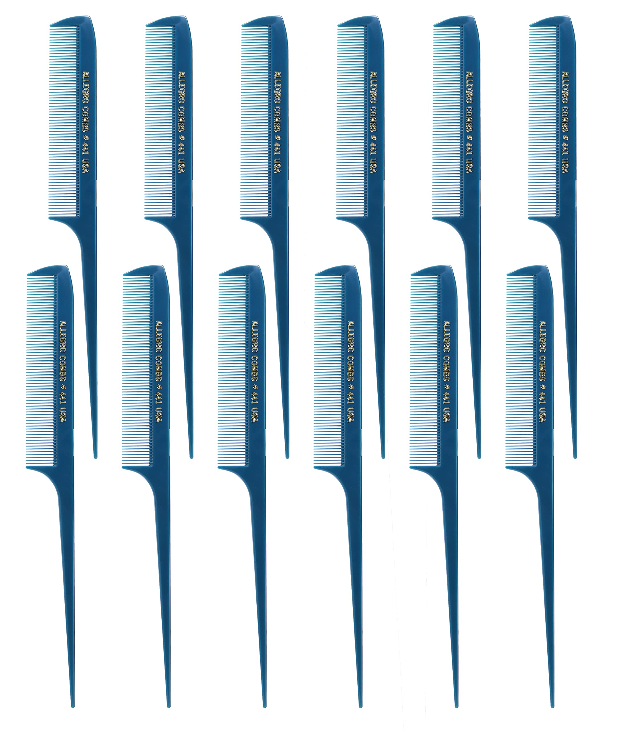 Allegro 441 Rat Tail Combs - 8.5 Inch Fine Teeth Pintail Braiding & Parting Combs, Hair Styling Picks Set (1 Dozen, Teal) | Professional Salon Tools for Braiding, Styling & Hair Extensions