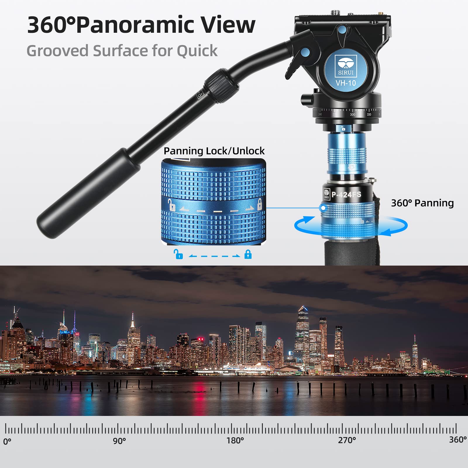 SIRUI P-424FS 169.5cm Carbon Fiber Camera Monopod with Removable Tripod Base & VH-10 Fluid Head - Supports DSLR, Camcorder up to 12kg - Perfect for Travel, Outdoor Photography & Video Shooting