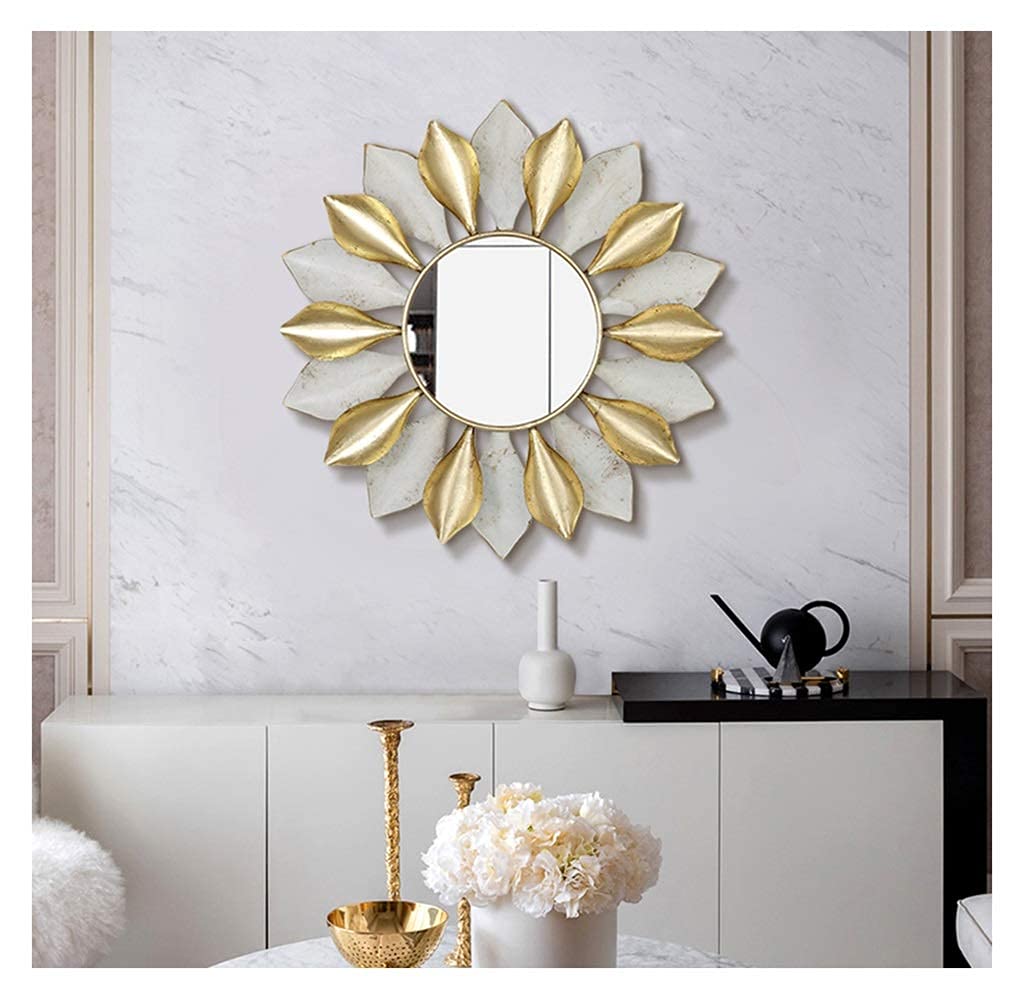 Vintage Round Wall Mirror 3D Stereo Iron Shabby Chic - Hand Forged Decorative Mirror for Living Room, Bedroom, Hallway, Bar & Entrance Decor