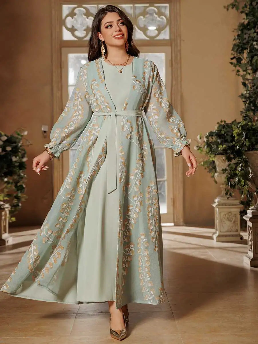 Elegant 2-Piece Embroidered Caftan Dress Set for Women - Boho Chic Kaftan Outfit for Eid, Summer, Beach & Special Occasions