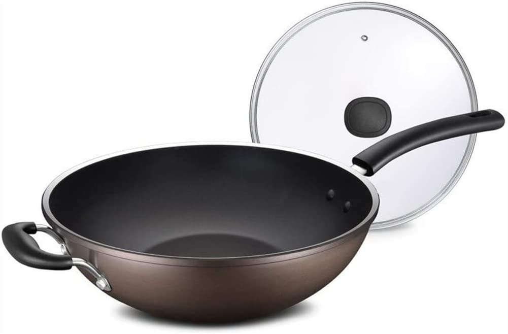 Nonstick Wok Pan with Lid - Flat Bottom Stir Fry Pan for Gas, Electric & Induction Stoves - Perfect for Asian Cooking, Stir-Frying & Sautéing