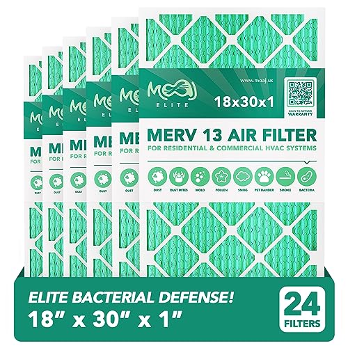 18x30x1 MERV 13 Air Filter 24-Pack | MOAJ Elite Bacterial & Viral Defense HVAC Filters | Made in USA | Replacement for AC & Furnace | Actual Size 17.7