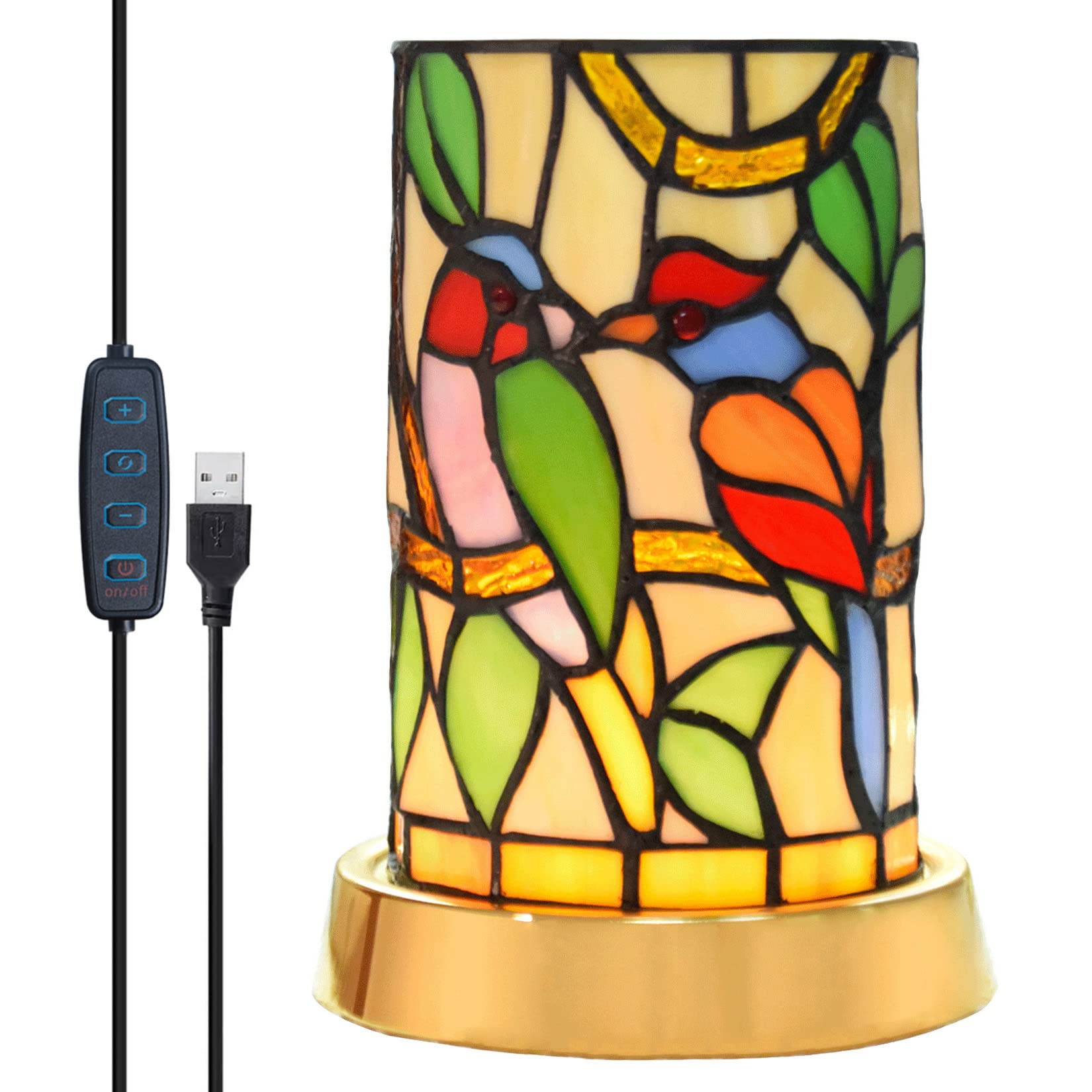Kids Parrot Night Light - Tiffany Style Stained Glass LED Table Lamp with 3 Color Changing & Dimmable Features, USB Powered Desk Light with Pen Holder - Perfect for Bedroom, Nursery, Study Desk & Gift Giving