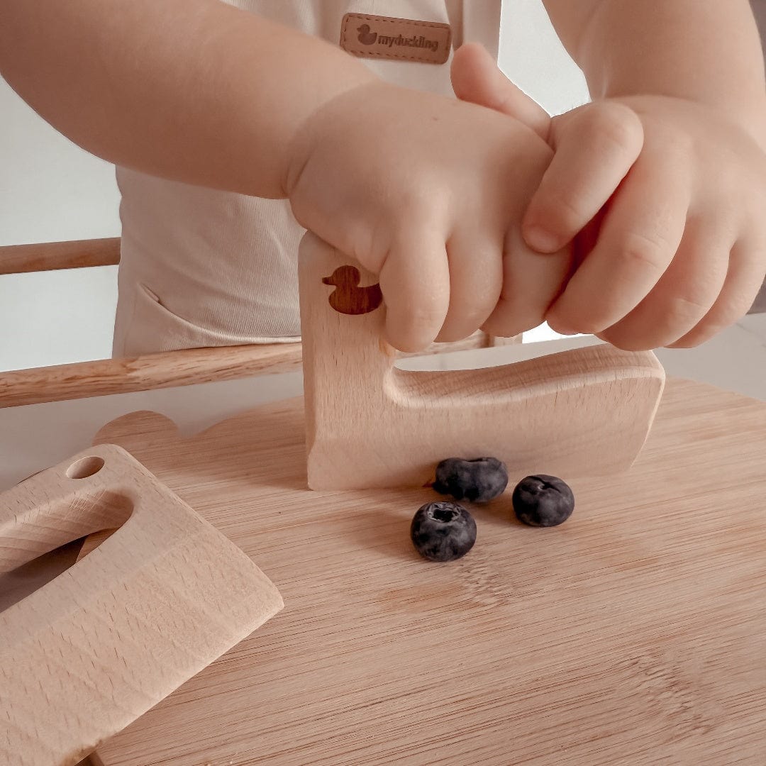 Safe Wooden Kids Knife Set for Cooking & Play - Montessori Learning Toy for Toddlers - Perfect for Pretend Play & Real Food Prep in Kitchen