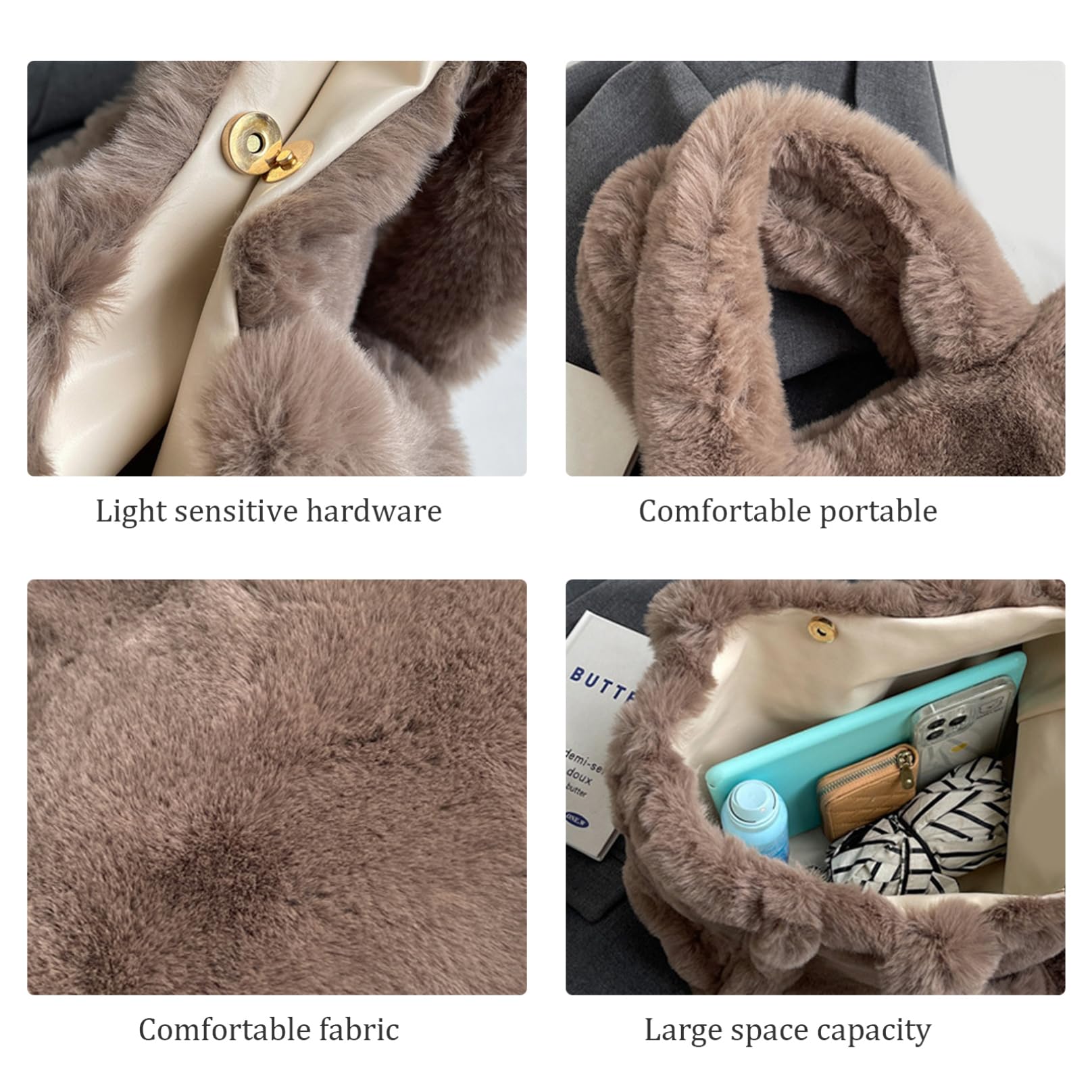 Stylish Plush Fuzzy Tote Bag for Women - Large Capacity Winter Handbag with Dual Straps | Perfect for Work, Shopping & Travel Accessories