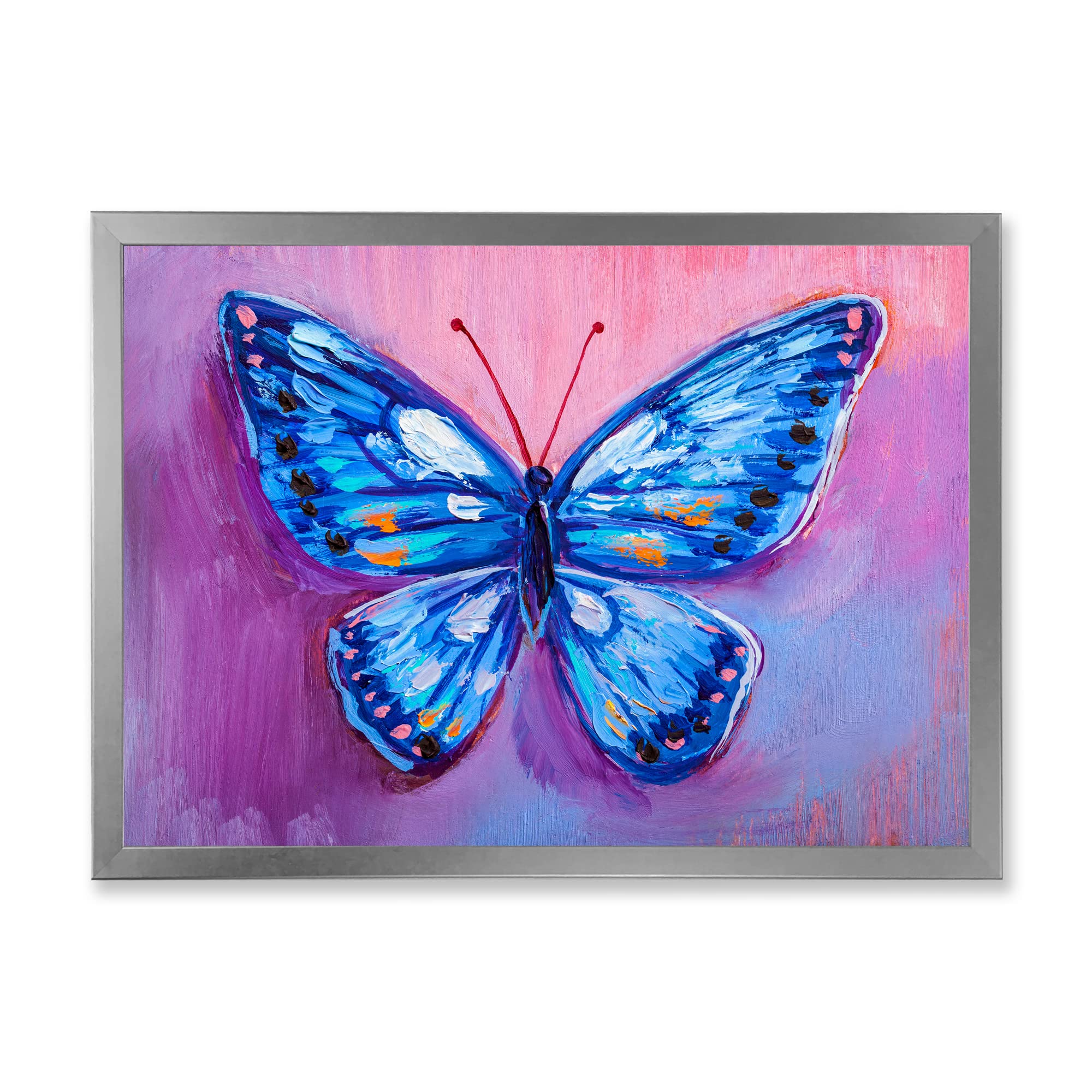 Vintage Blue Butterfly Wall Art - Modern Framed Home Decor for Living Room, Bedroom & Office - Handmade Canvas Painting for Housewarming Gift & Interior Design