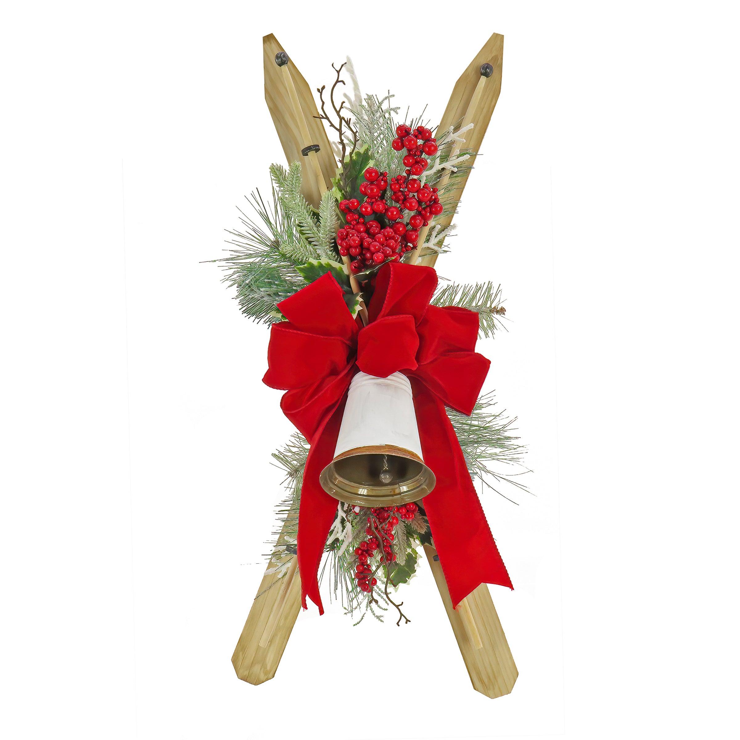28 Inch Skis with Pine and Berry Design - Durable Plastic Skis for Winter Sports, Outdoor Adventures, and Holiday Decorations