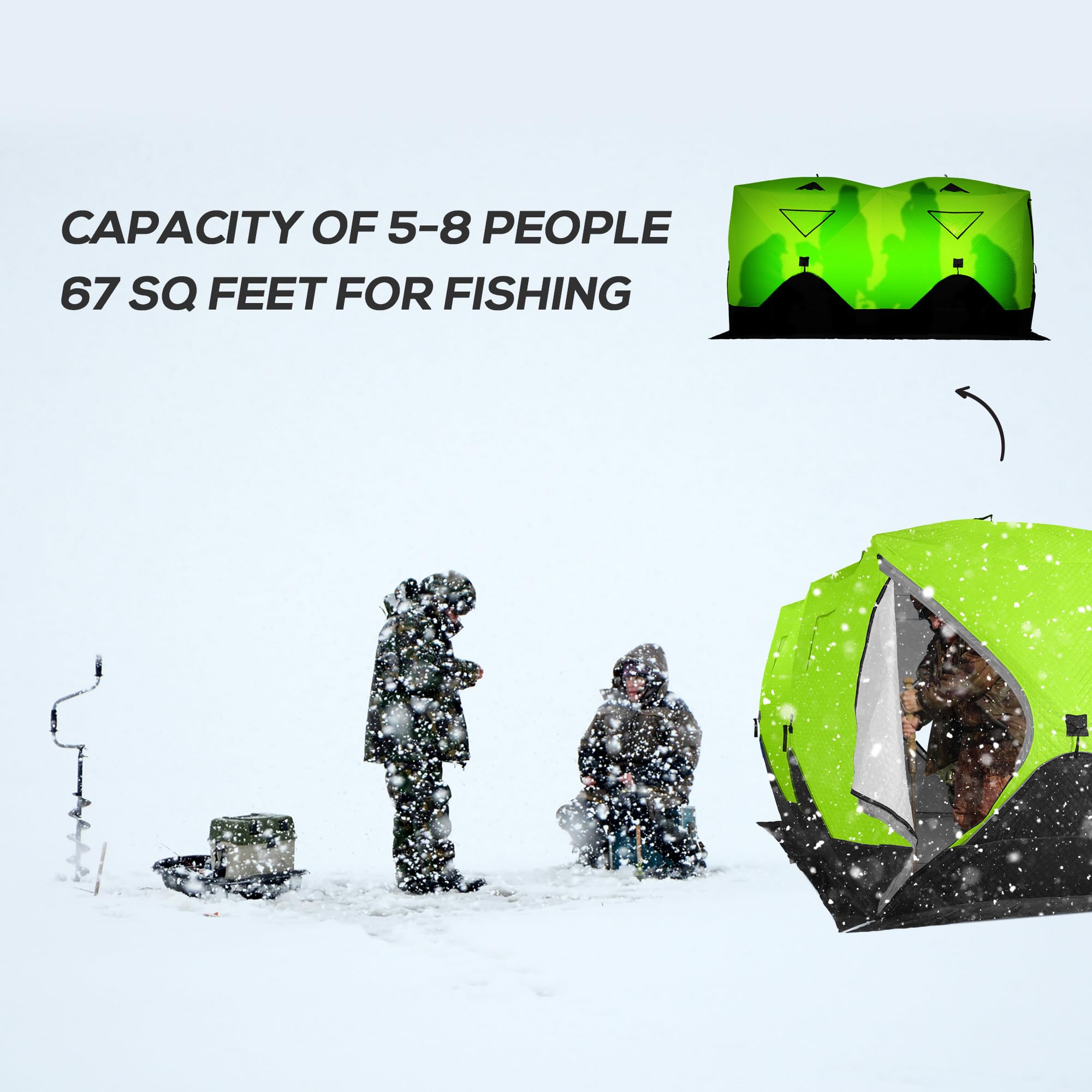 Outsunny 8-Person Insulated Ice Fishing Tent - Pop-Up Portable Shelter with Ventilation Windows & Double Doors, Includes Carry Bag for Easy Transport - Ideal for Extreme Cold Weather (-22℉) - Perfect for Winter Fishing, Hunting, and Outdoor Camping Adventures