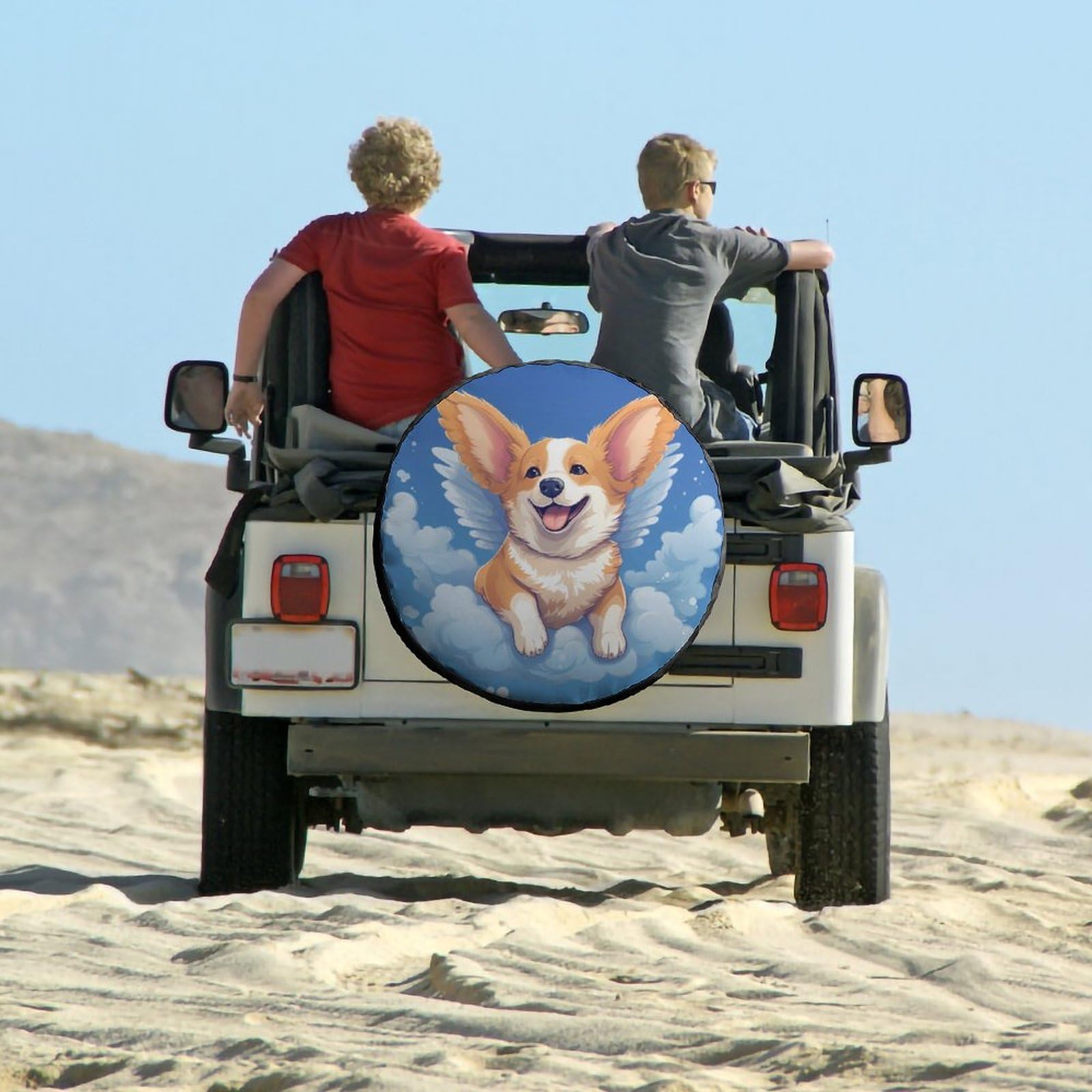 Universal 28-inch Corgi Dog Angel Spare Tire Cover - Durable Wheel Protector for Cars, Trucks & Travel Trailers | Perfect for Road Trips & Outdoor Adventures