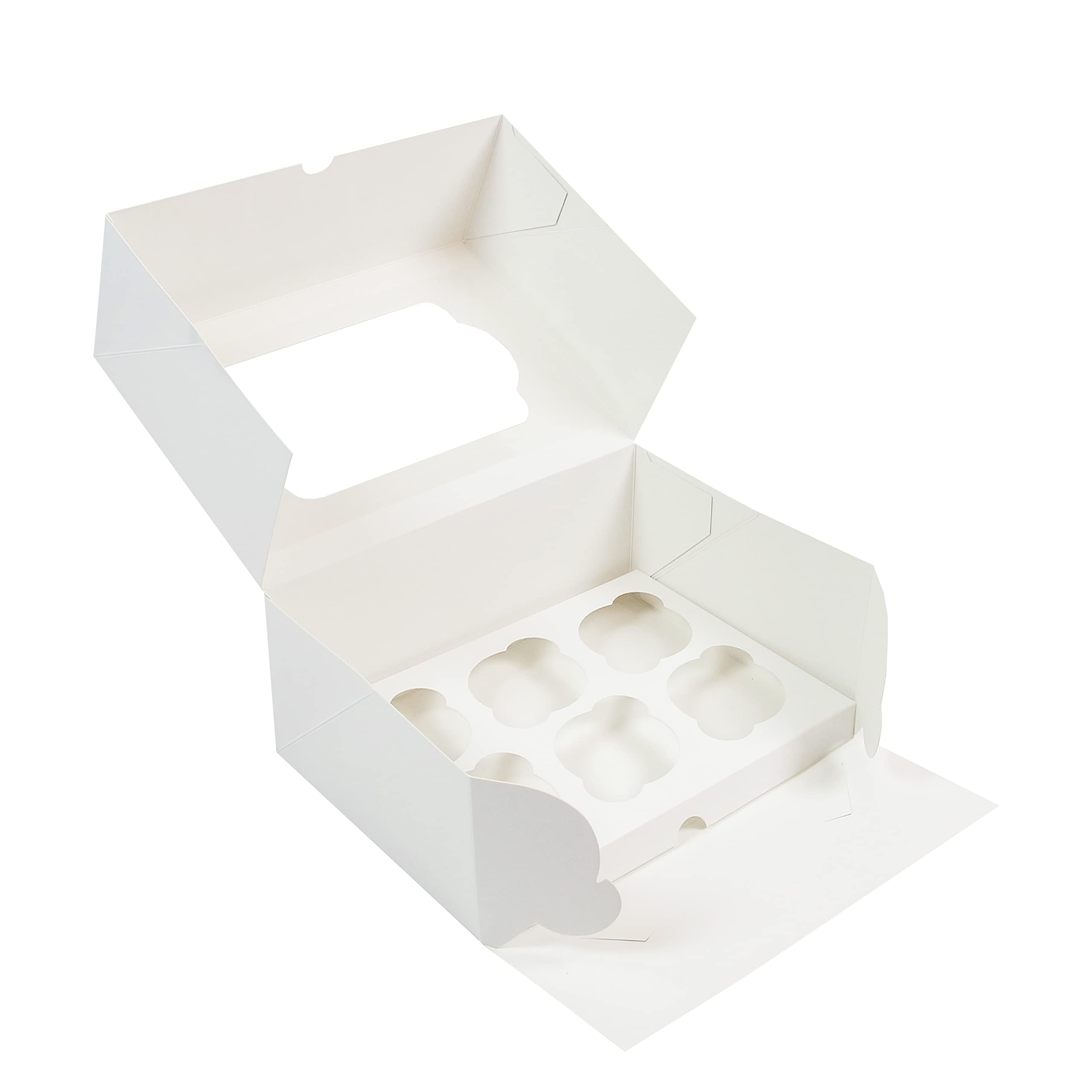 Global Sugar Art 6-Cupcake Box with Window - Sturdy White Pastry Container for Muffins, Cookies, Brownies & Cinnamon Rolls (10