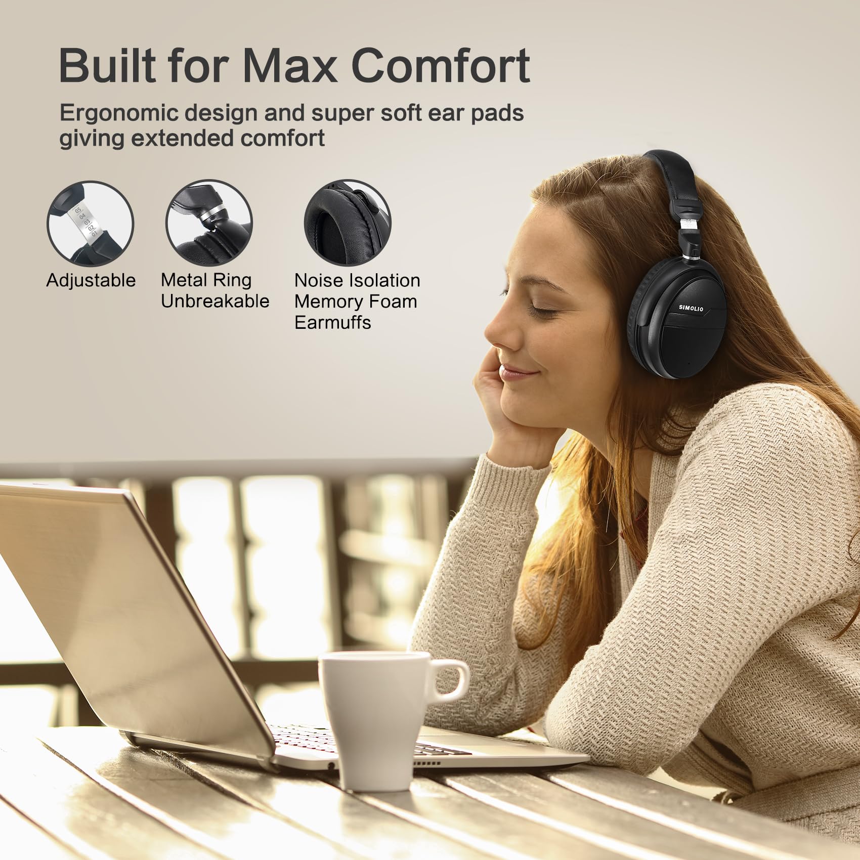 SIMOLIO Bluetooth Wireless Headphones with Dialogue Mode, aptX Low Latency & HD Audio, 3.5mm AUX Cable, Built-in MIC & Volume Control, 40H Playtime - Perfect for Gaming, Movies, and Phone Calls