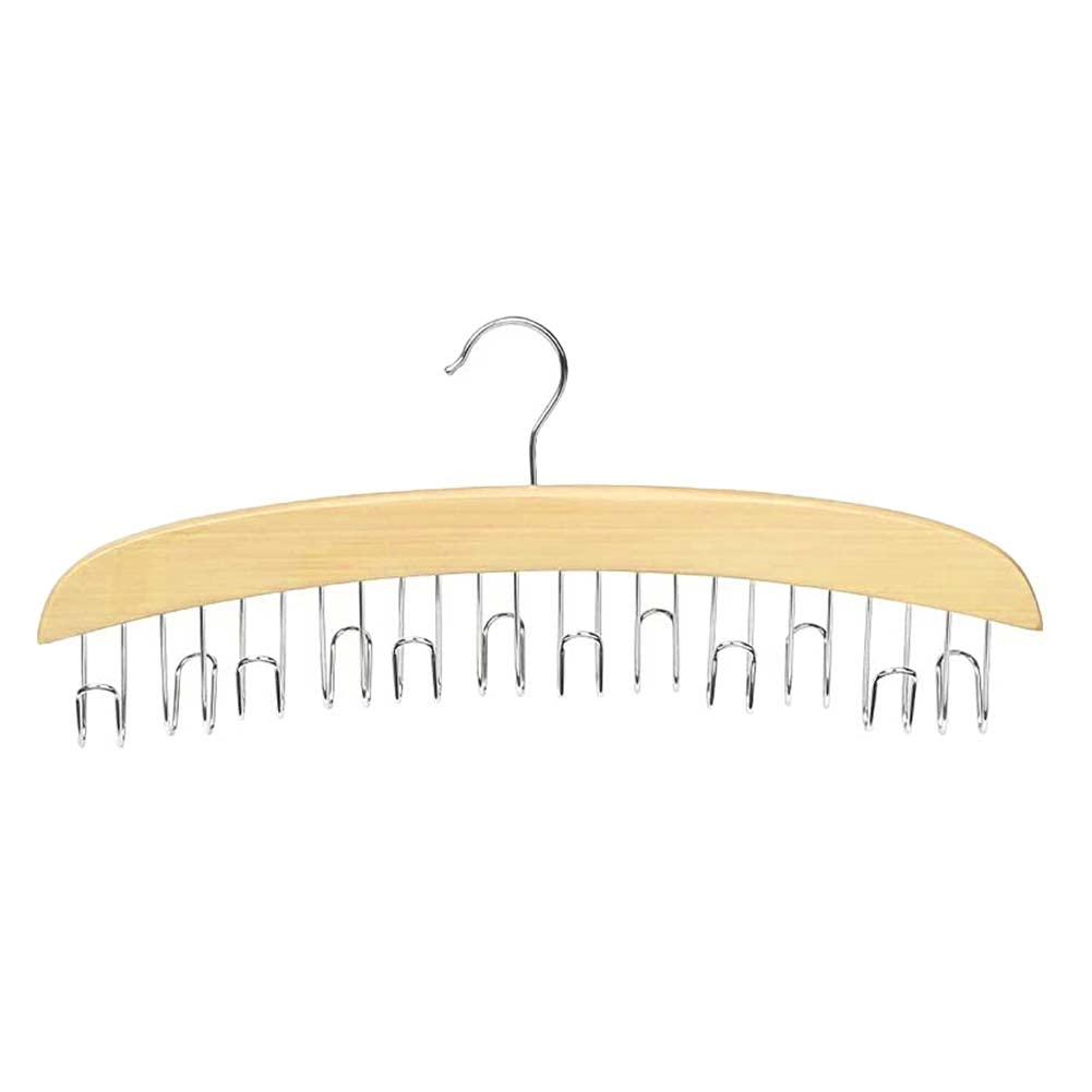 Premium Wooden Belt & Scarf Hanger - 12 Hook Closet Organizer with Anti-Slip Design for Ties, Belts, Scarves & Accessories | Space-Saving Storage Solution for Bedroom, Closet & Dressing Room (Natural Wood Color)