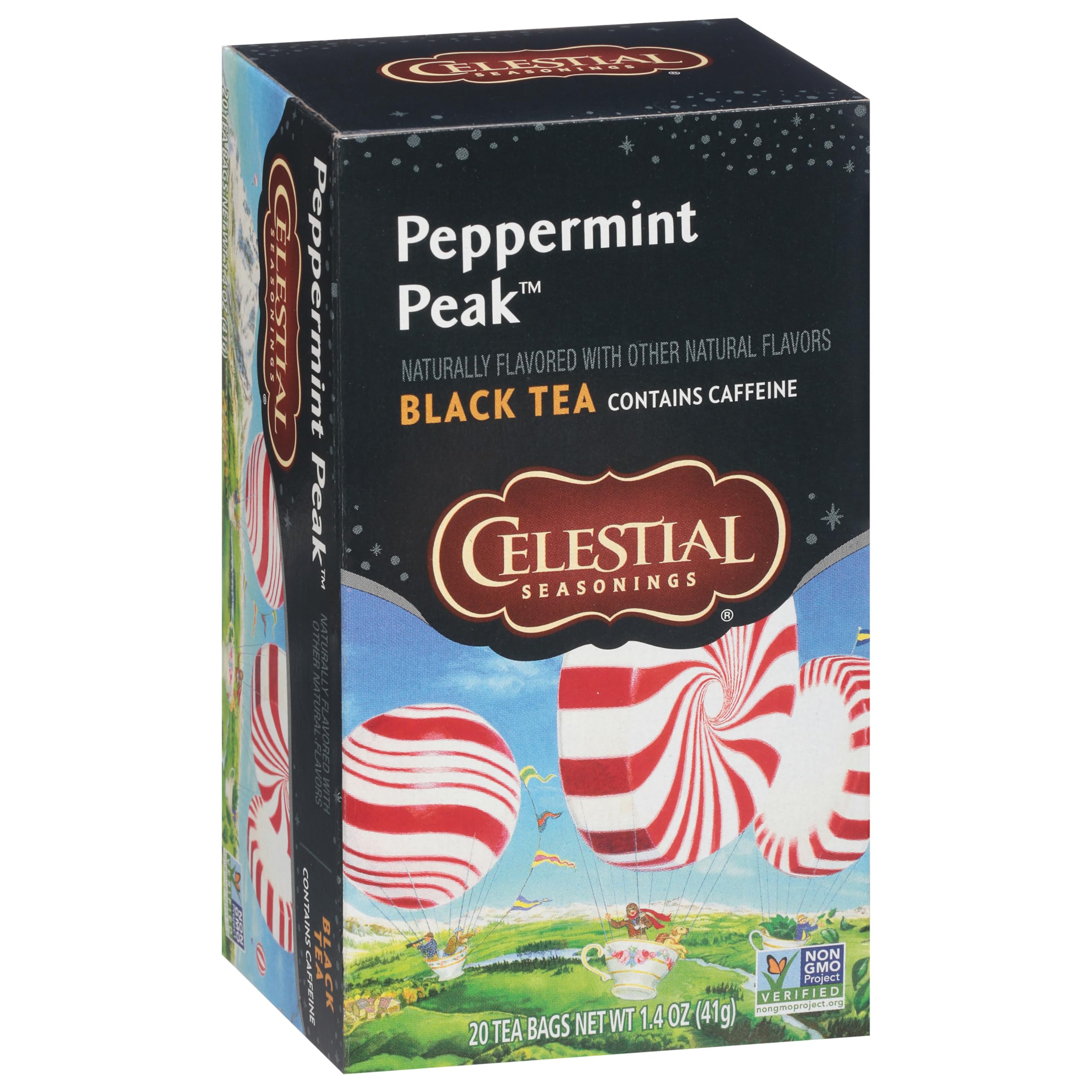 Celestial Seasonings Peppermint Peak Black Tea - 20 Tea Bags | Caffeine-Free Herbal Tea for Relaxation & Digestion | Perfect for Evening, Stress Relief & After Meals