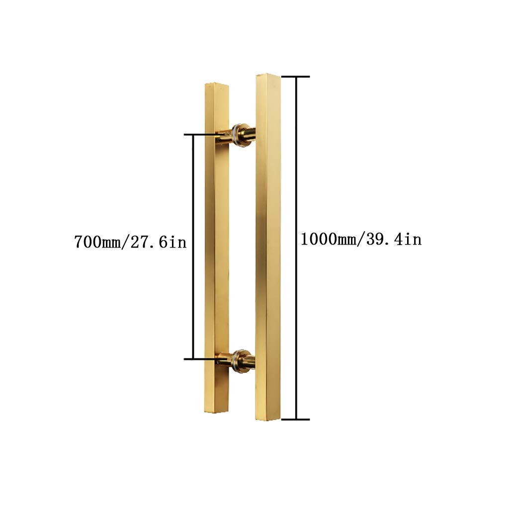 Stainless Steel & Titanium Gold Square Tube Glass Door Handles - Back to Back Installation for Wooden & Push-Pull Doors (1000×700mm) - Perfect for Modern Offices, Restaurants & Home Entryways