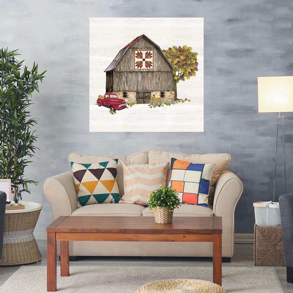 Fall Barn Quilt III Canvas Wall Art - 22x22 Inches Ready to Hang - Hand Painted by Artist Tara Reed - Perfect for Living Room, Bedroom, Office & More - Farmhouse Home Decor for Autumn & Thanksgiving