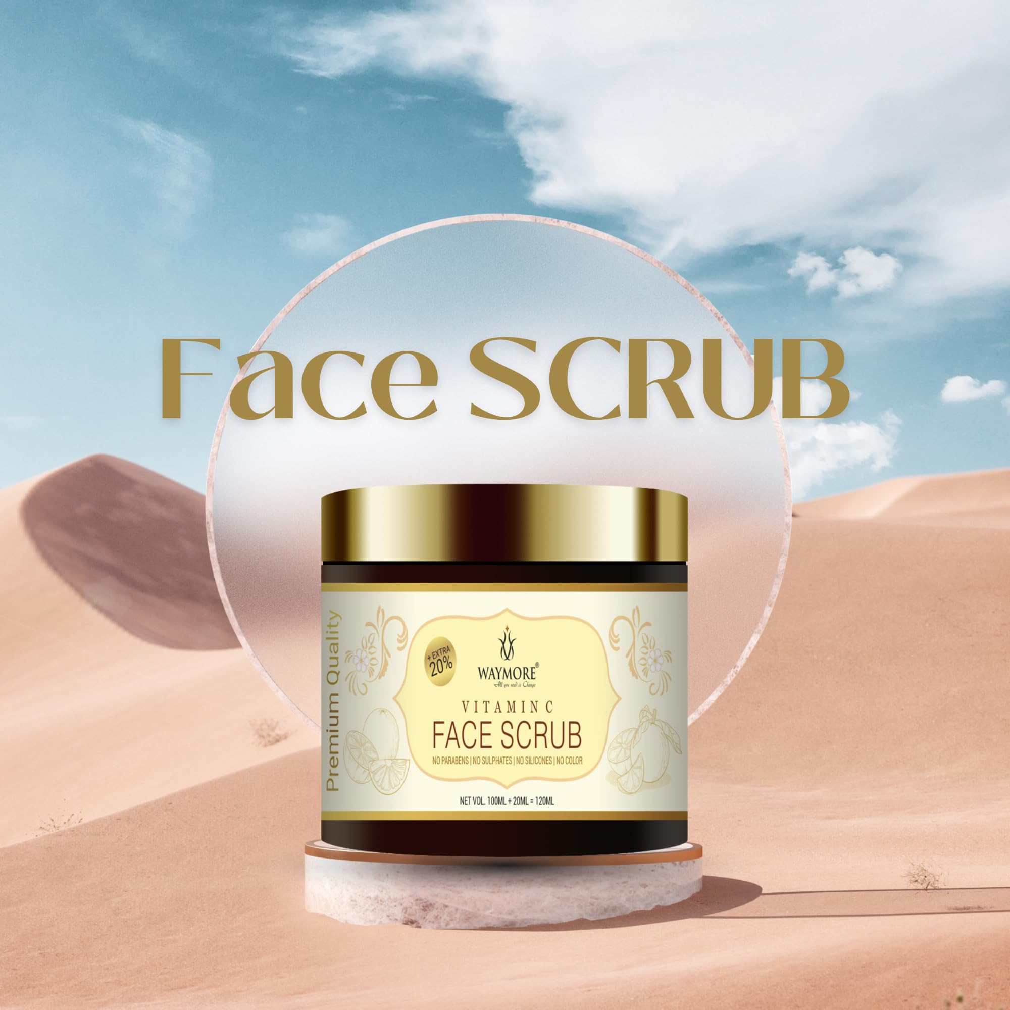 WAYMORE Vitamin C Face Scrub Cream - Brightening Exfoliator for Glowing Skin, 120ml (Pack of 1) | Gentle Cleansing for Dullness & Dark Spots | Perfect for Daily Skincare Routine & Pre-Makeup Prep