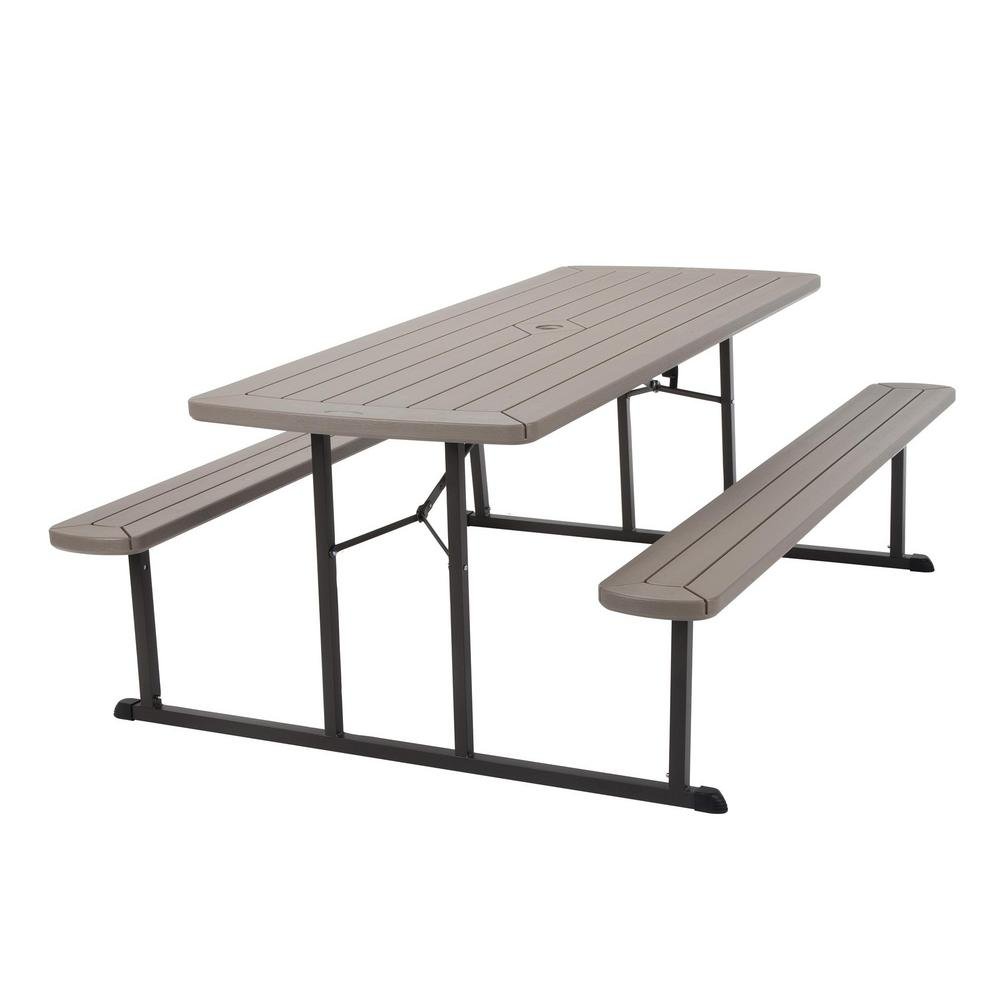 COSCO Outdoor Living 6 ft. Folding Picnic Table - Taupe Wood Grain with Brown Legs - Portable Camping, Backyard BBQ, Patio Dining & Picnic Table for Outdoor Gatherings