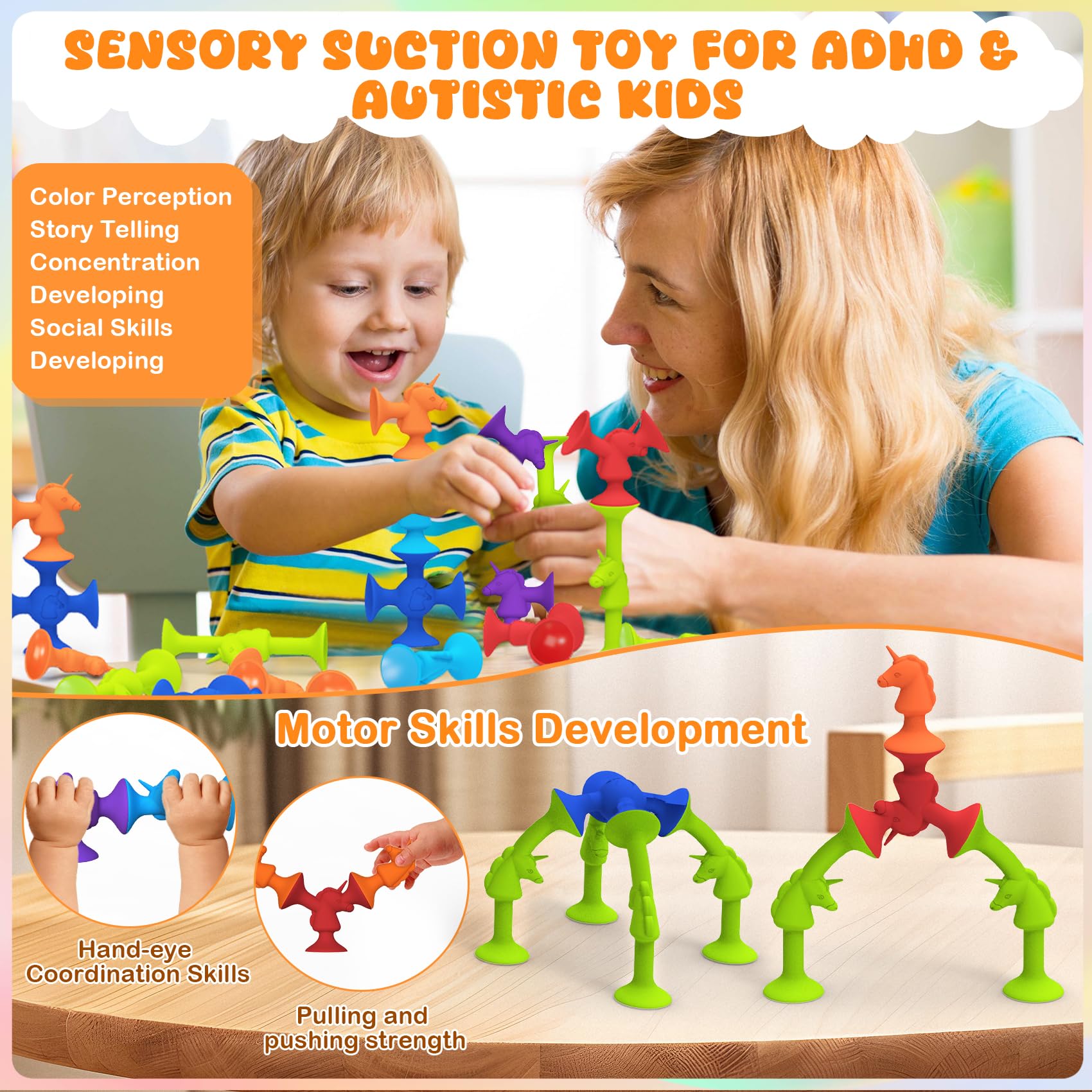11-Piece Unicorn Bath Toys for Toddlers - Montessori Sensory Toys for Autistic & ADHD Kids - Water Play, Travel & Birthday Gift for Boys & Girls - Bathtub Fun & Learning Developmental Toys