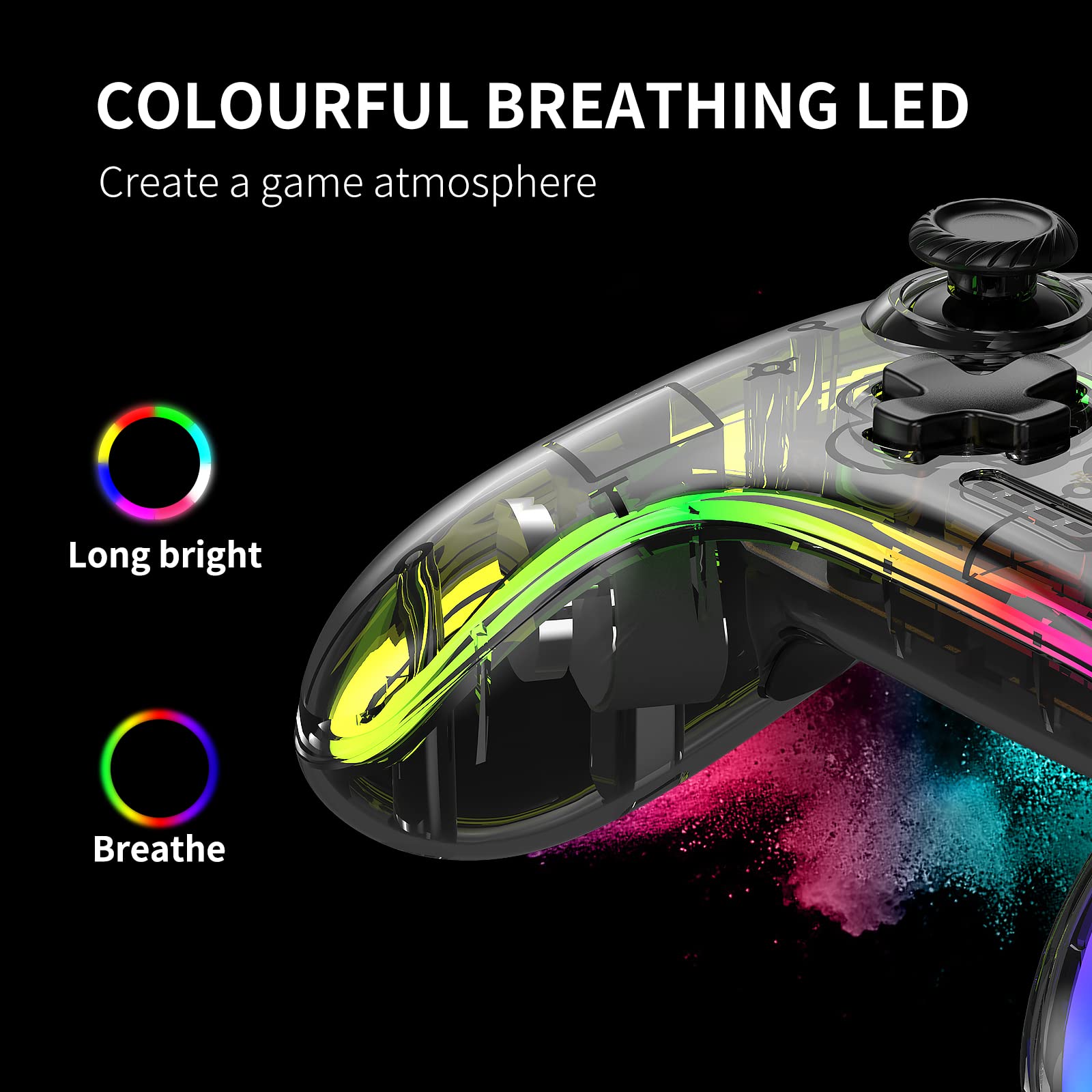**Mamba Wireless Pro Controller for Nintendo Switch/Switch Lite/Switch OLED - Turbo, Wake-Up Function, Adjustable LED (White) | Perfect for Gaming, Travel & Multiplayer Fun**
